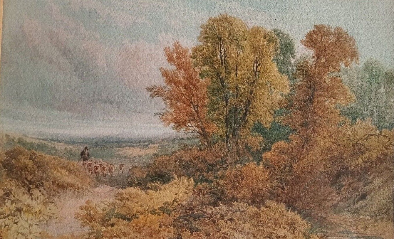 Bucolic Painting Illustration Walter S Stacey 1846-1929 UK Sheep 13.75″L view