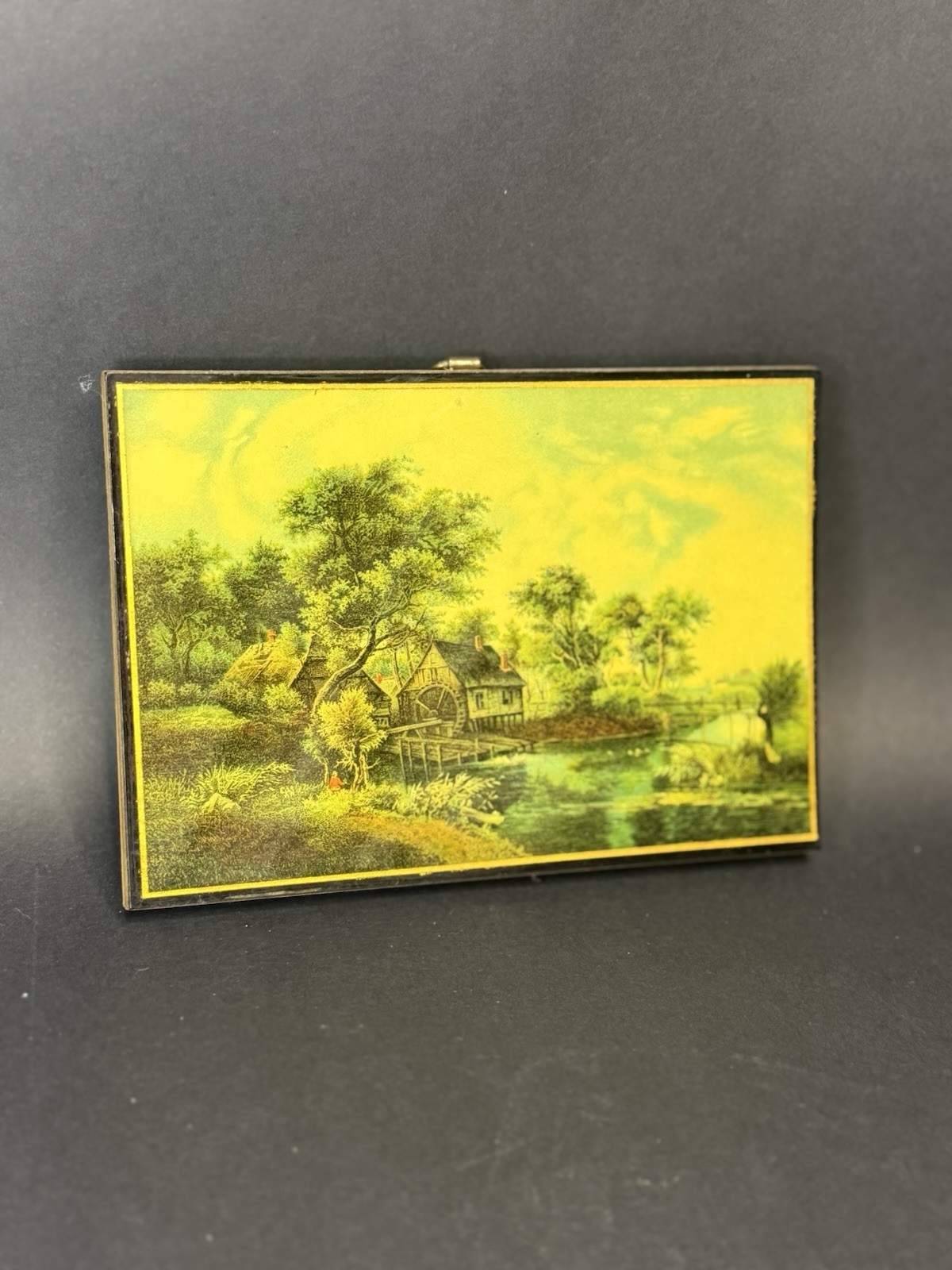 Vintage Handcrafted Mounted ART Piece On Wood Watermill Hobbens 5.5×4”