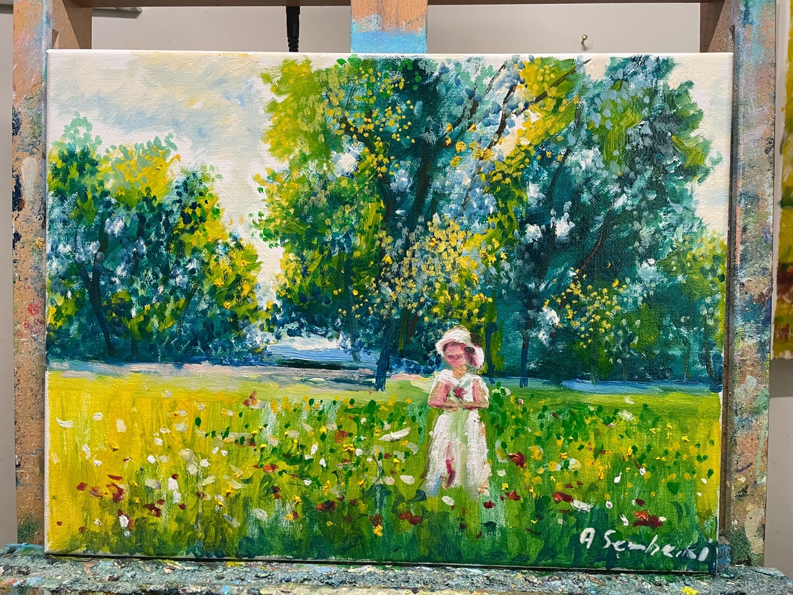 Girl in a Summer Meadow Original Oil Painting 12×16 Impressionist Art