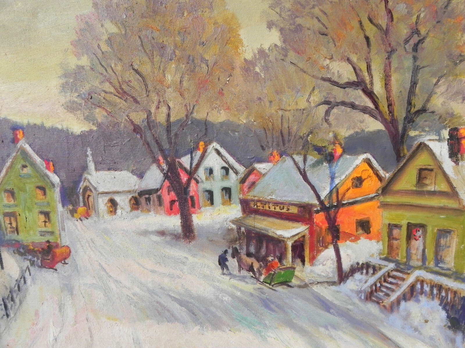 New England winter painting naive impressionist 1979 signed Titus poss. Vermont