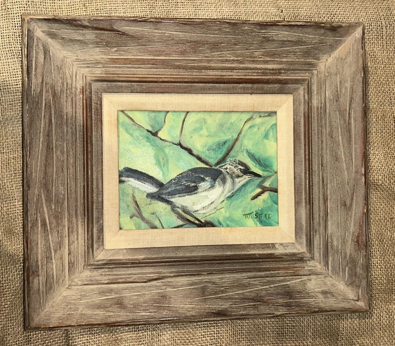 VTG Original Bird On Branch Mockingbird Signed M Sare 14.25”T 16.25”W Framed