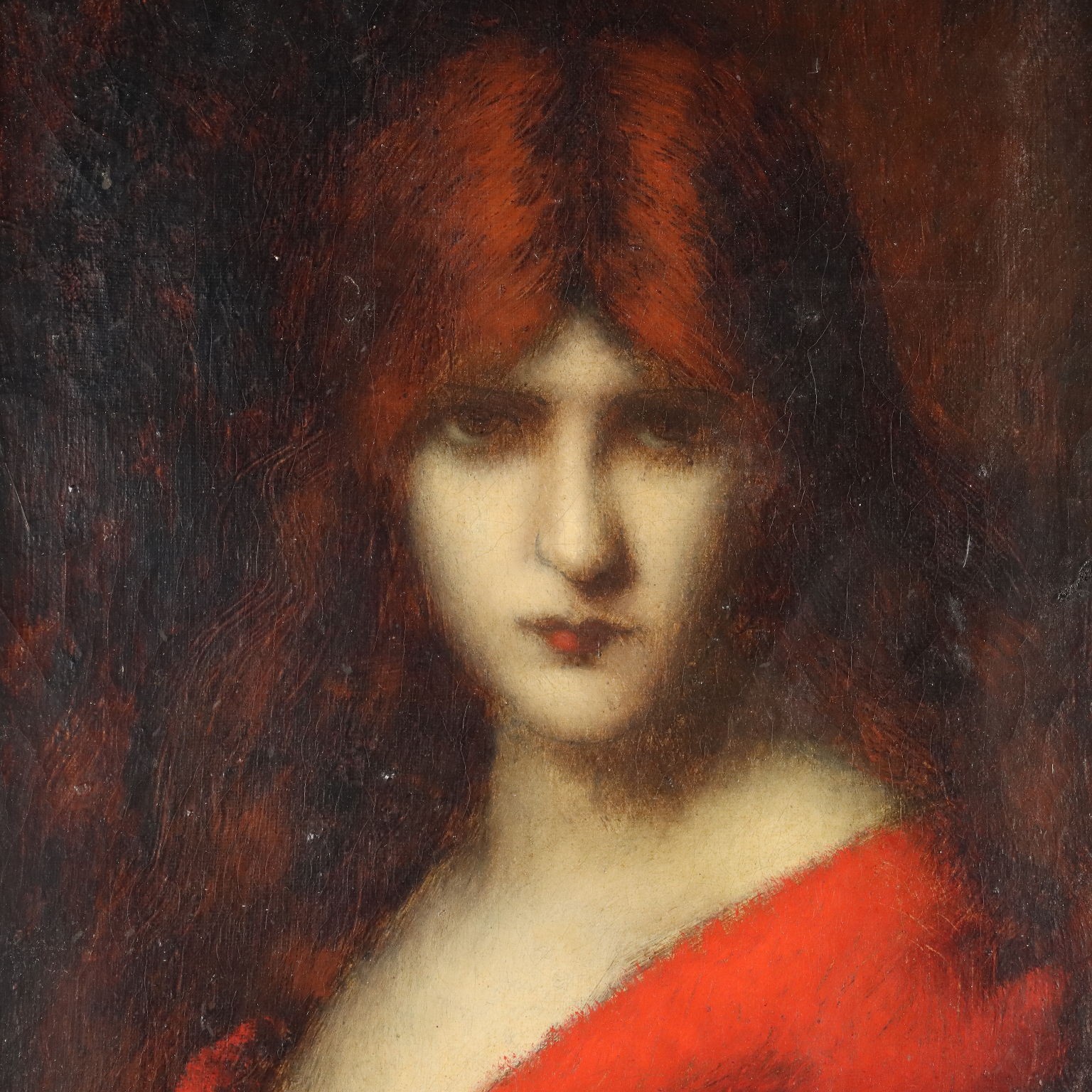 Antique Painting Attributed to Jean-Jacques Henner Portrait of a Woman