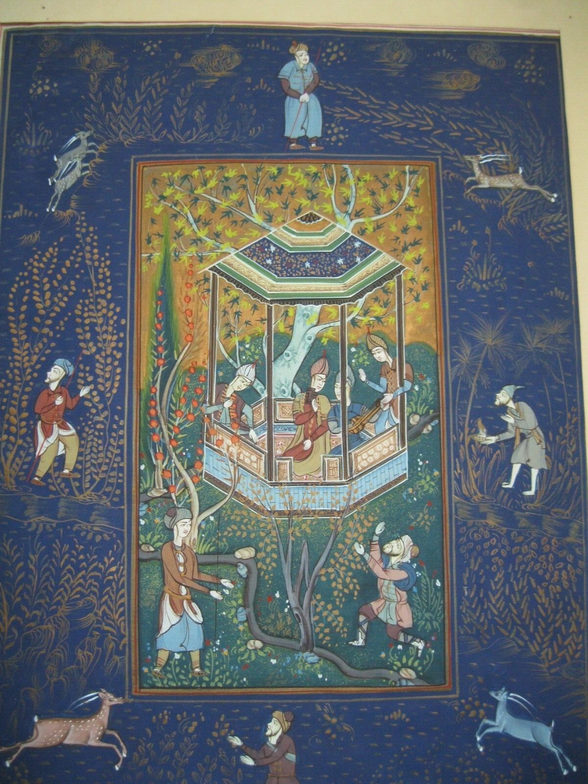 Vintage RAJASTHAN INDIA MOGUL MINIATURE SCENE on fine silk Rama Krishnan