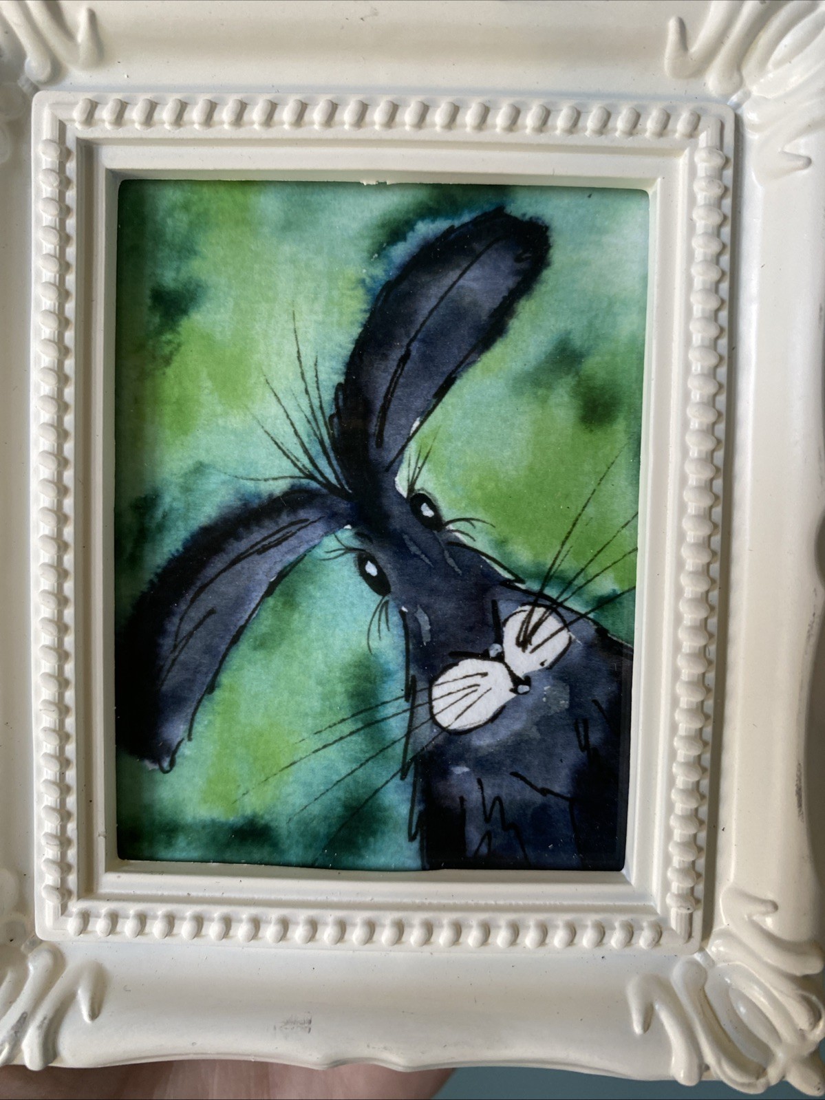 PRINT Rabbit Hare Farm Animals Cute,funny, Painting,framed,miniature,small,mini