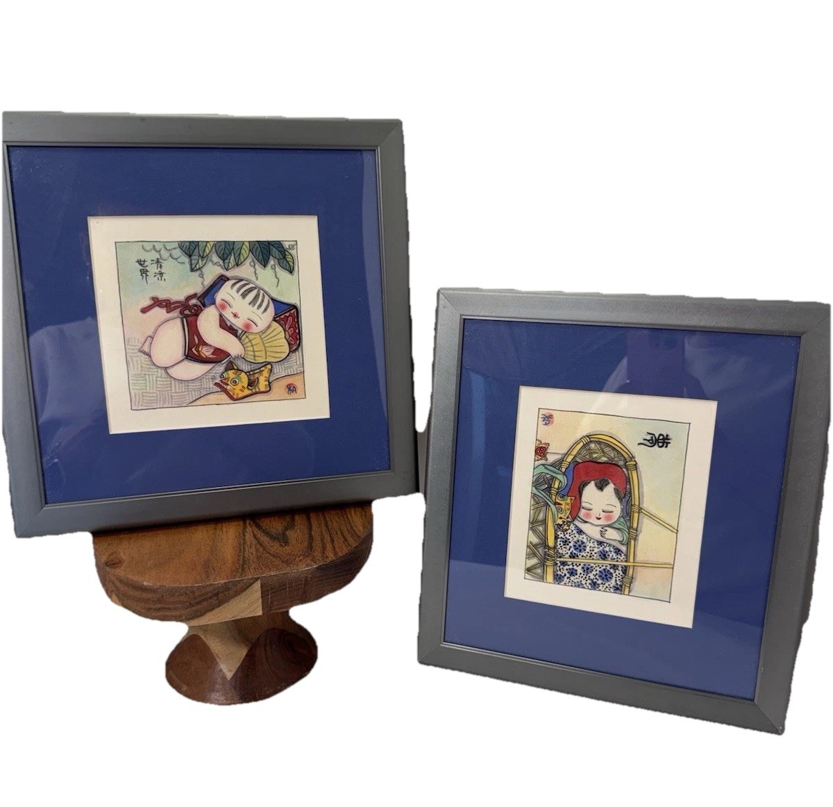 Mimi�s Art Tiger Girl Chinese Zodiac Framed Water Color Paintings On Rice Paper