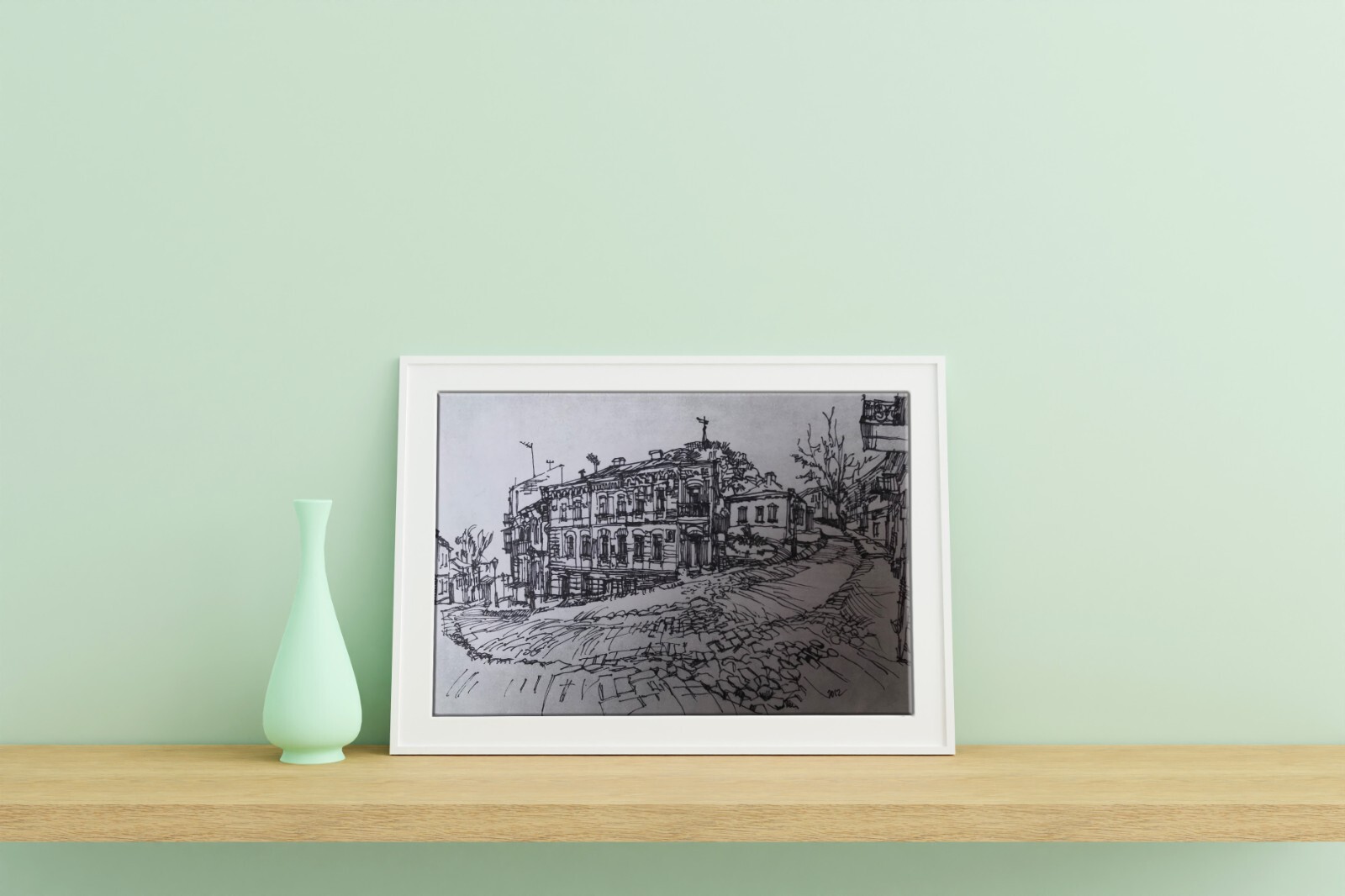 Graphic Painting Ancient City Unknown Artist Unframed Original Decor nAAA2093