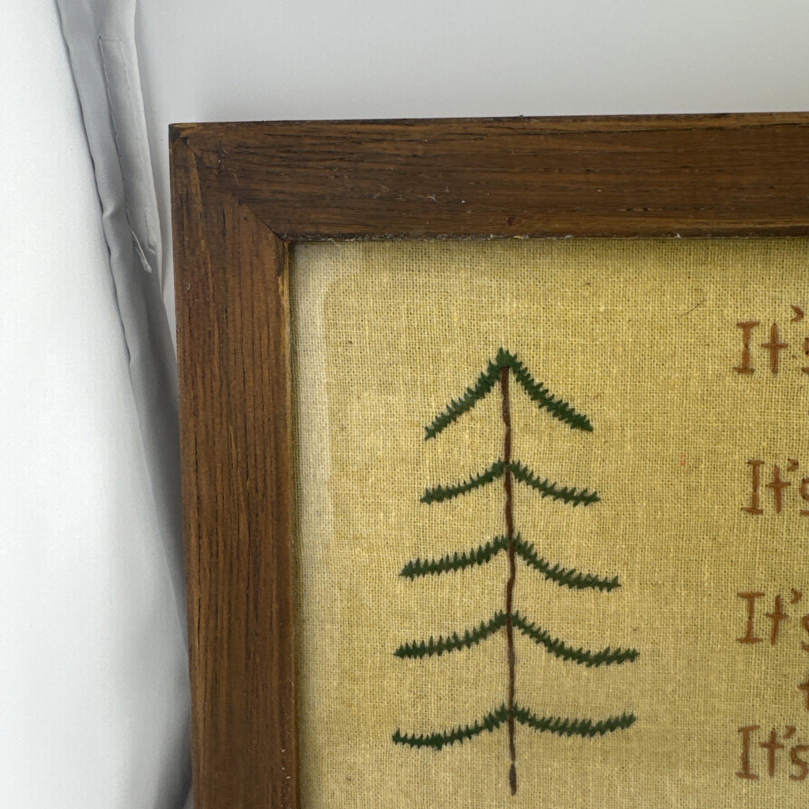 Tree Lake Cabin Handmade Needlepoint Embroidery Textile Art Framed 14×8”