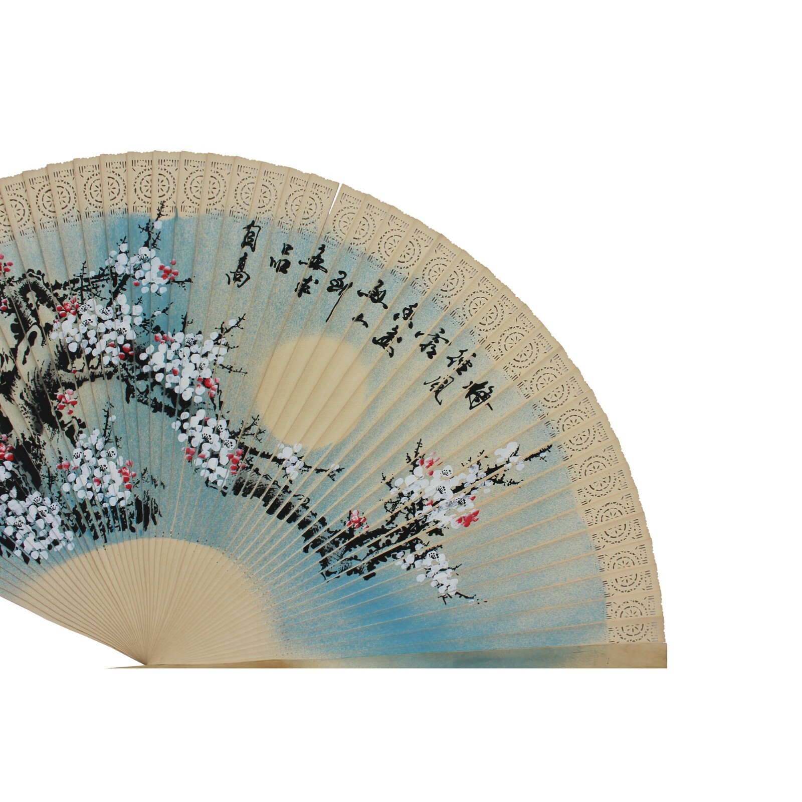 Chinese Handmade Fan Shape Flower Theme Wood Painting cs5636