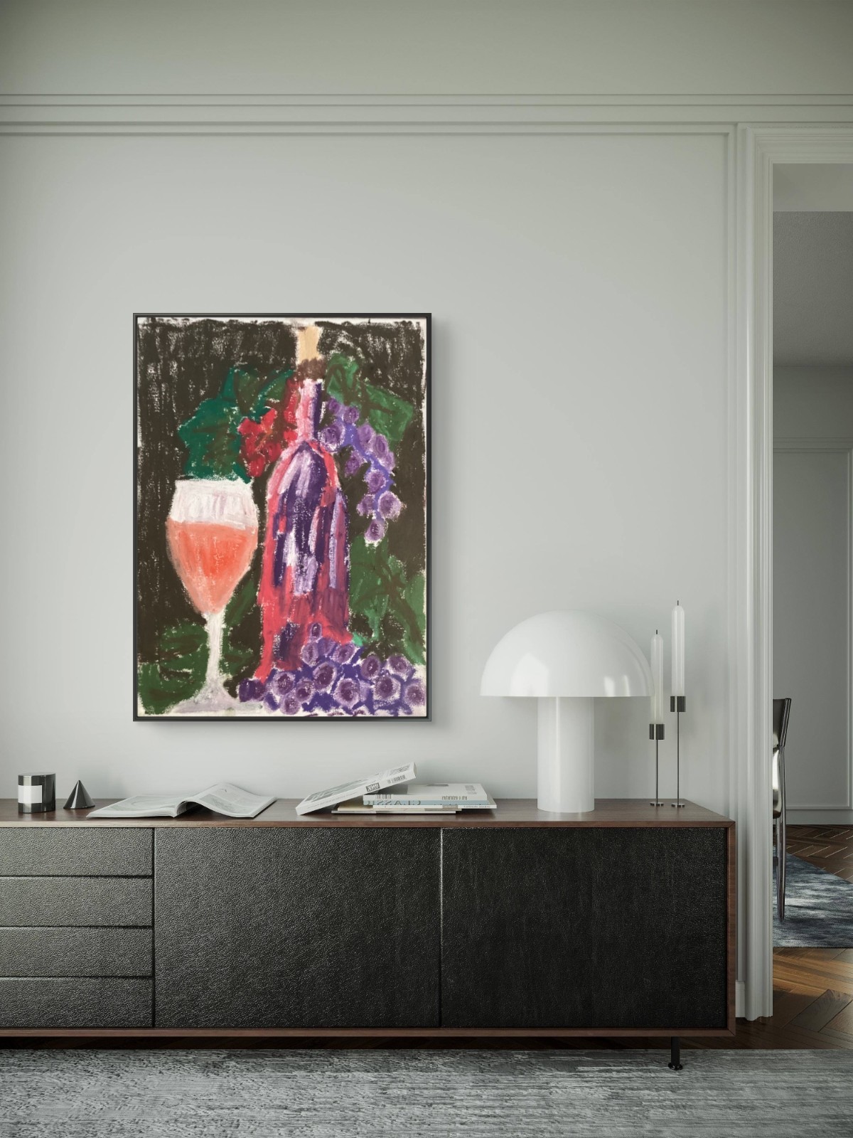 Moody Still Life Wine Bright Food Pop Art Original 11 by 14 Canvas
