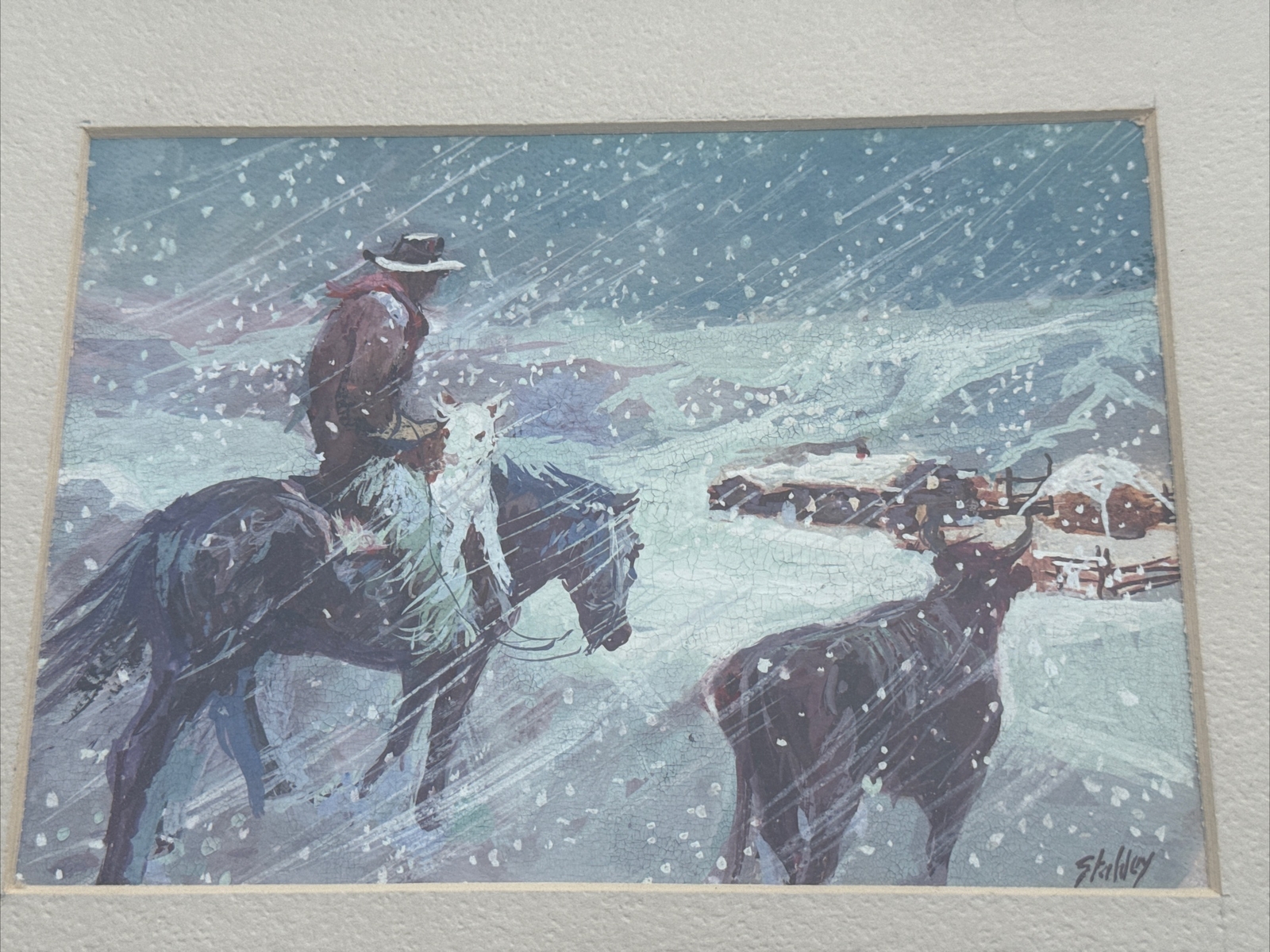 JOE STAHLEY PAINTING WESTERN COWBOY WINTER LANDSCAPE FAMOUS LISTED SMALL GEM