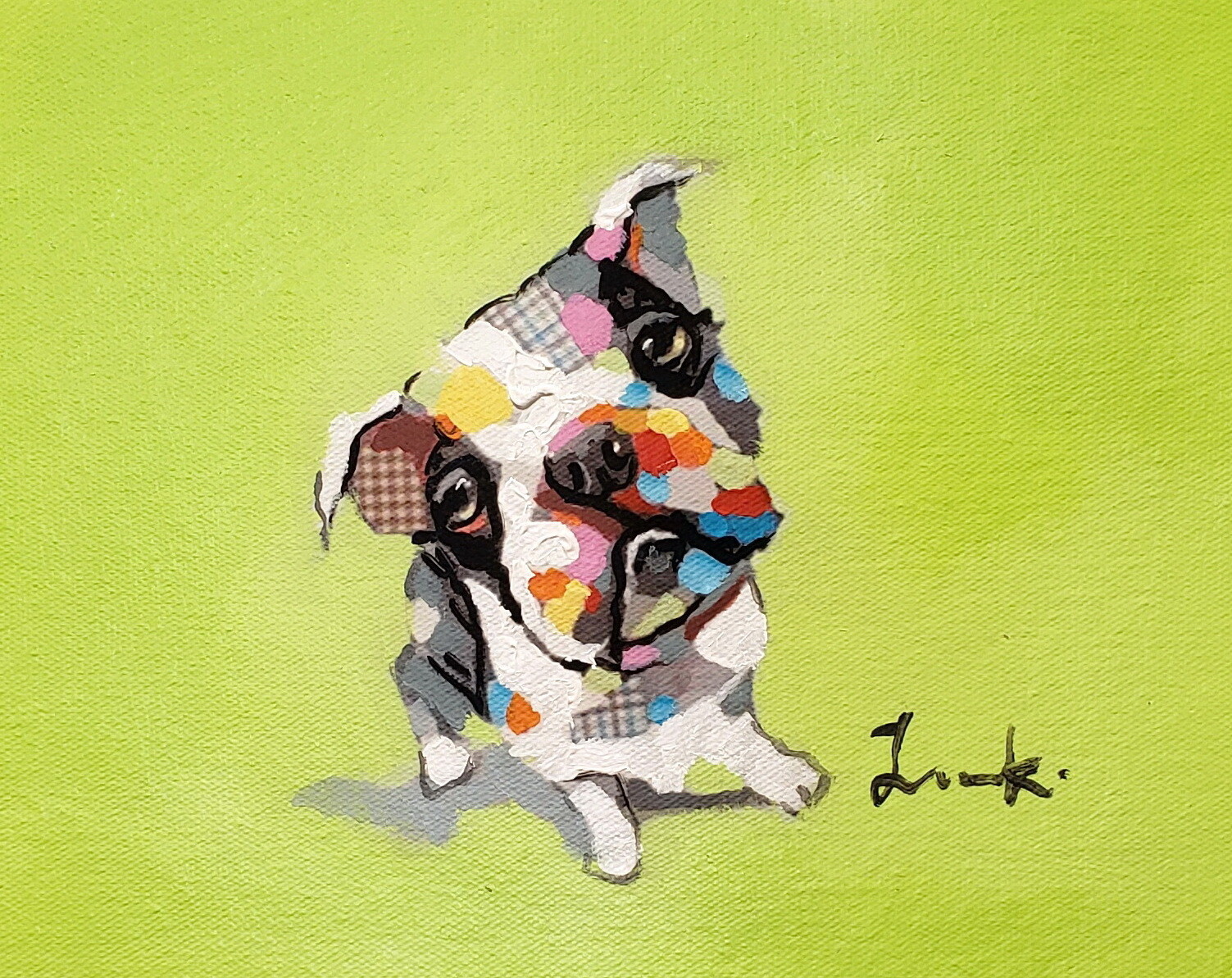 English Bulldog #2, 8×10 Hand painted Oil painting on Giclee Canvas