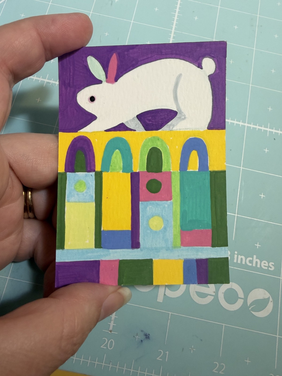 ACEO Original Acrylic abstract rabbit modern Painting Collectible Heavy Paper