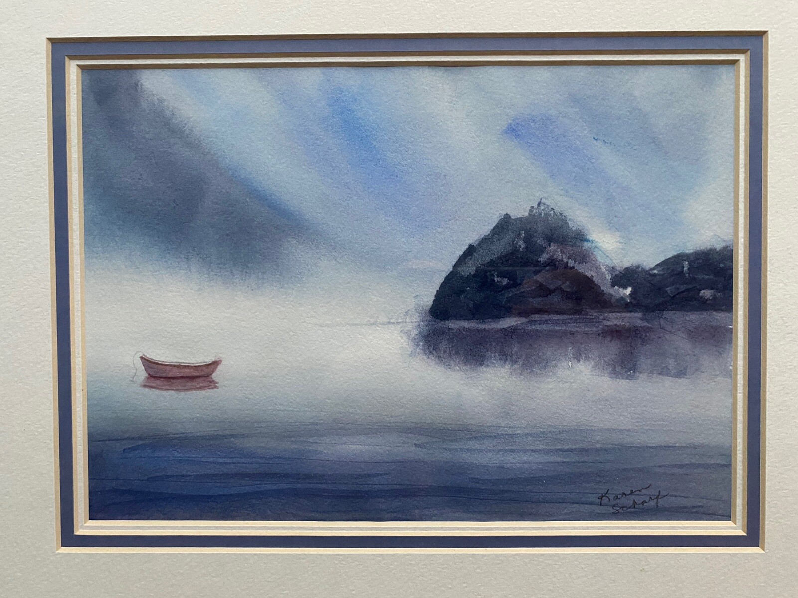 Original Watercolor Painting Empty Boat On The Lake Matted & Framed 16” X 13”