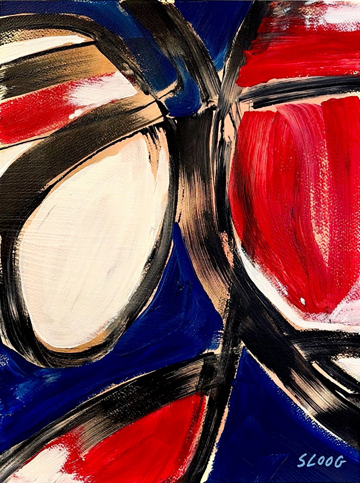 SLOOG Original Art Modern Abstract Painted Line Wall Art on Paper 12×16 Ovals