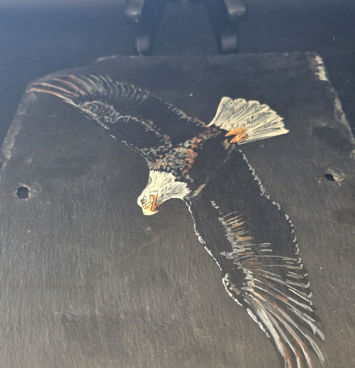 2000 Vintage Hand painted Eagle In Flight Natural Slate Art Signed by Artist