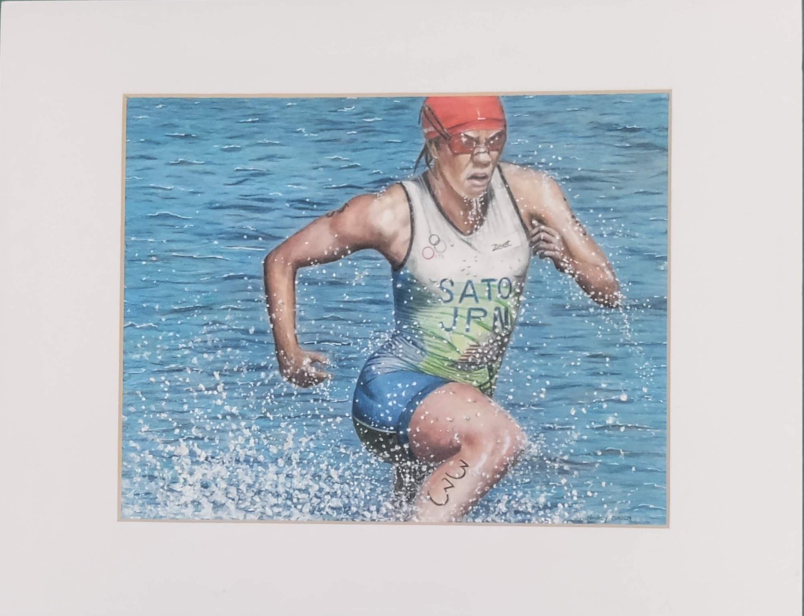 Original Sports Runner 14 x 11 Colored Pencil Paper Matted Art