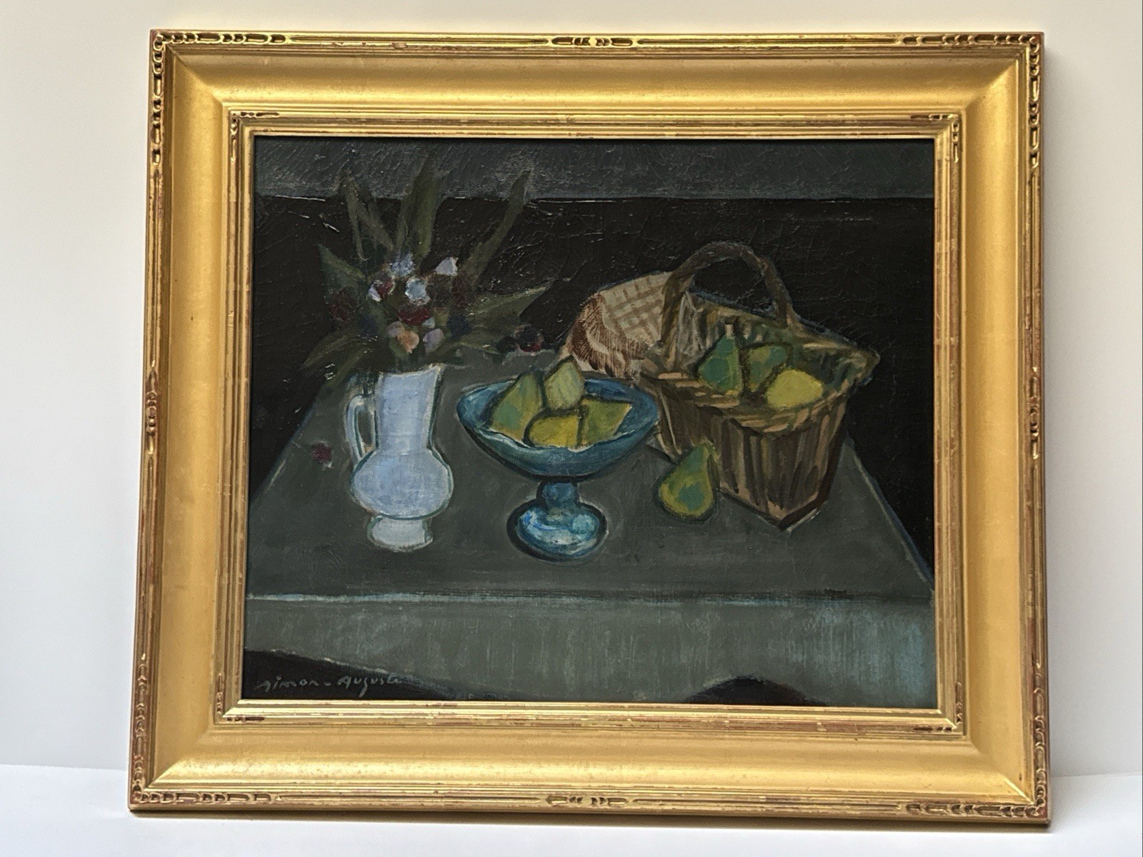 MID CENTURY PAINTING CUBIST FRENCH MODERNIST SIMON AUGUSTE FAMOUS LISTED 1950’S
