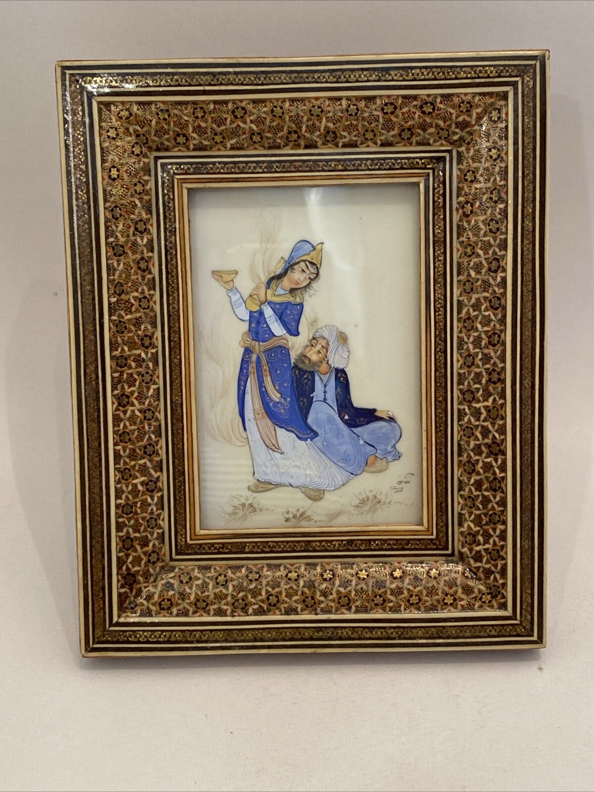 Khatam Kari Rahmen mit original Malerei signiert – Persien