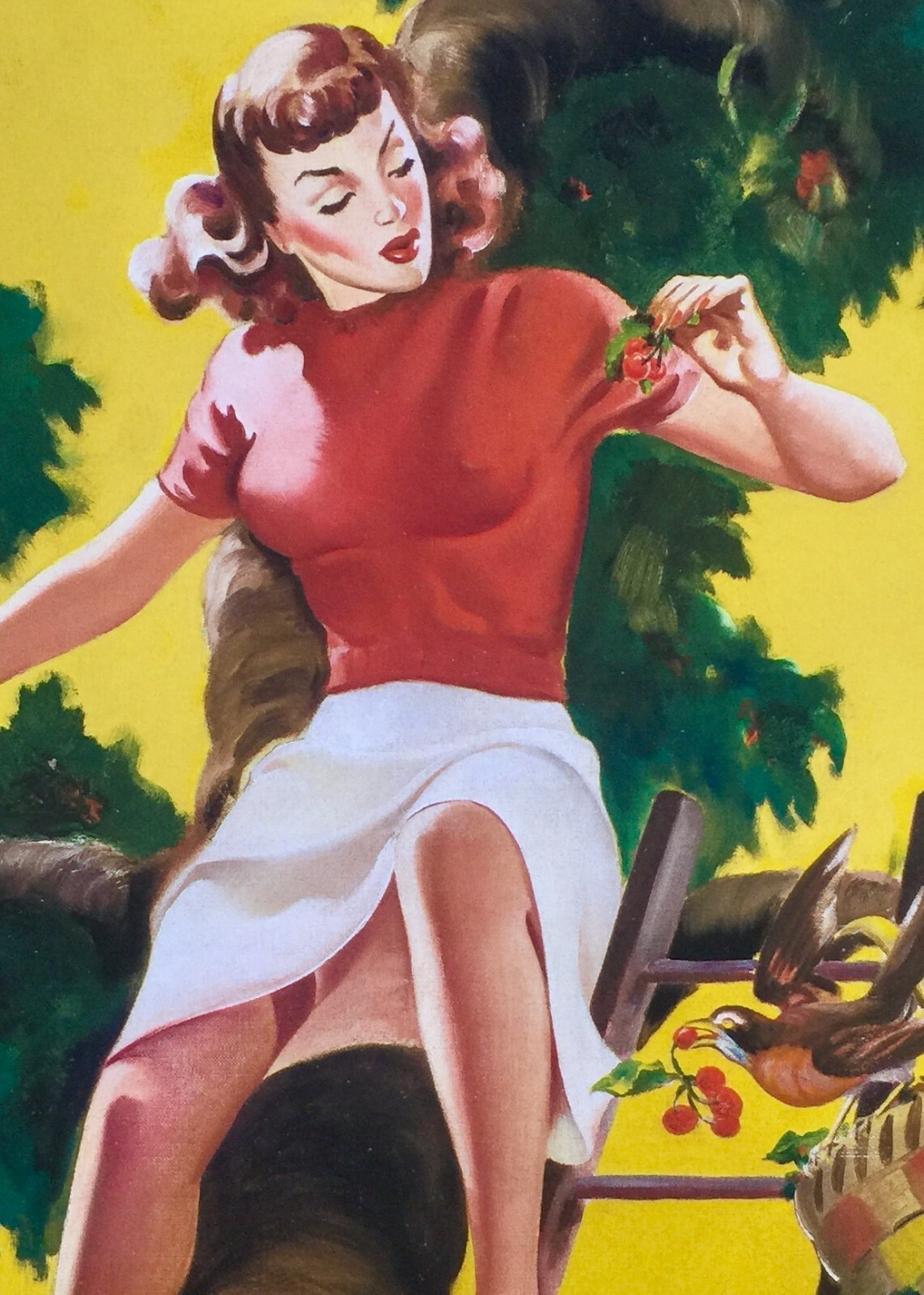 SWEET Buell PINUP CHERRY PICKING Pin-Up nylons Stockings Elvgren 24X20 CANVAS 40