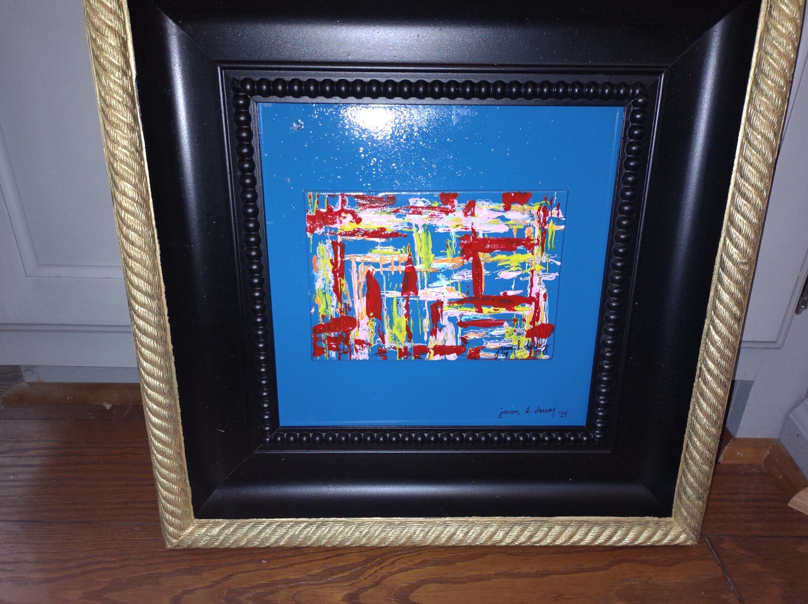 Large Framed Signed Modern Art Abstract Acrylic Painting w/COA Multi Color