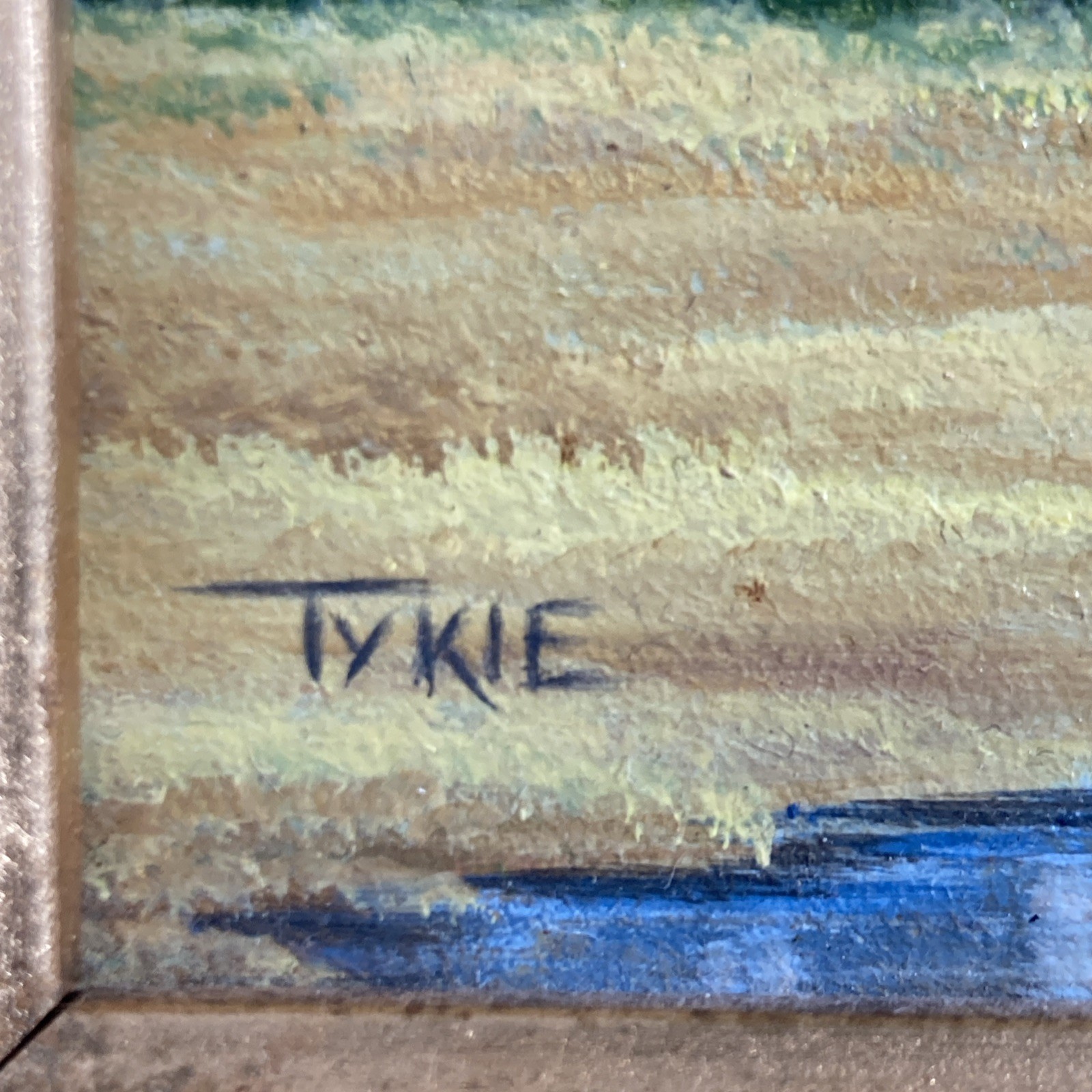Vintage Original Small Gem Oil Painting Mountain Forest Landscape Signed Tykie