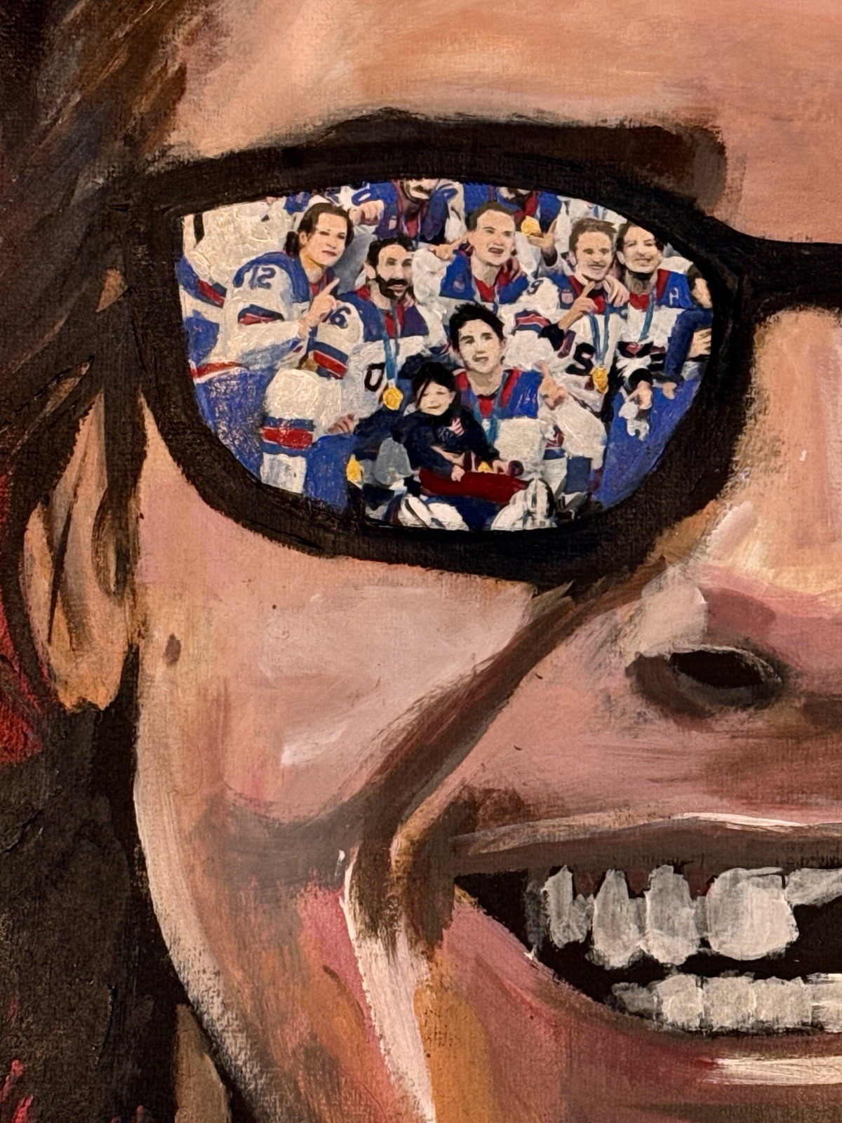XL Colorful Abstract Painting Jack Hughes Entire USA HOCKEY Team GOLD Metal WIN