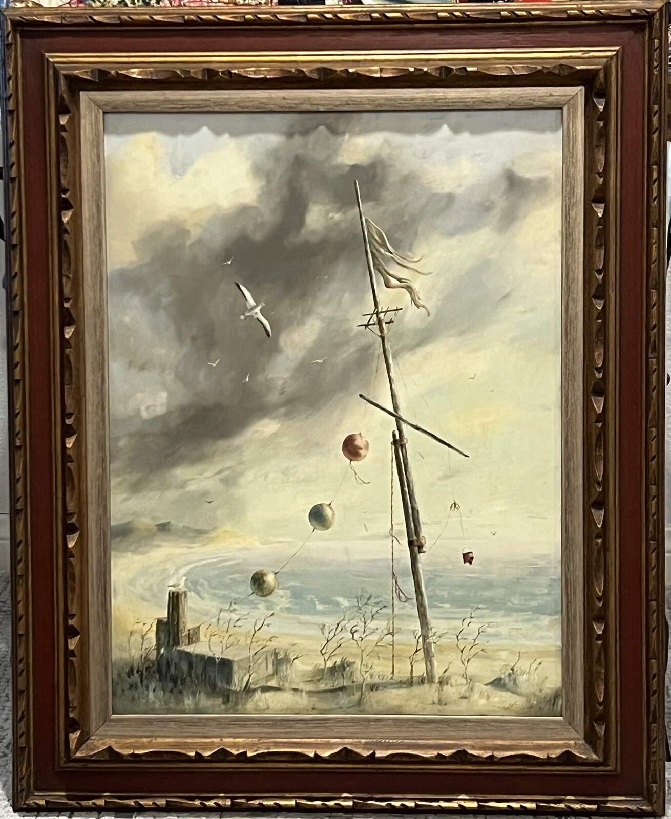 JOHN L. BARNWELL Rare Original Surrealist Seaside Oil Painting 1969