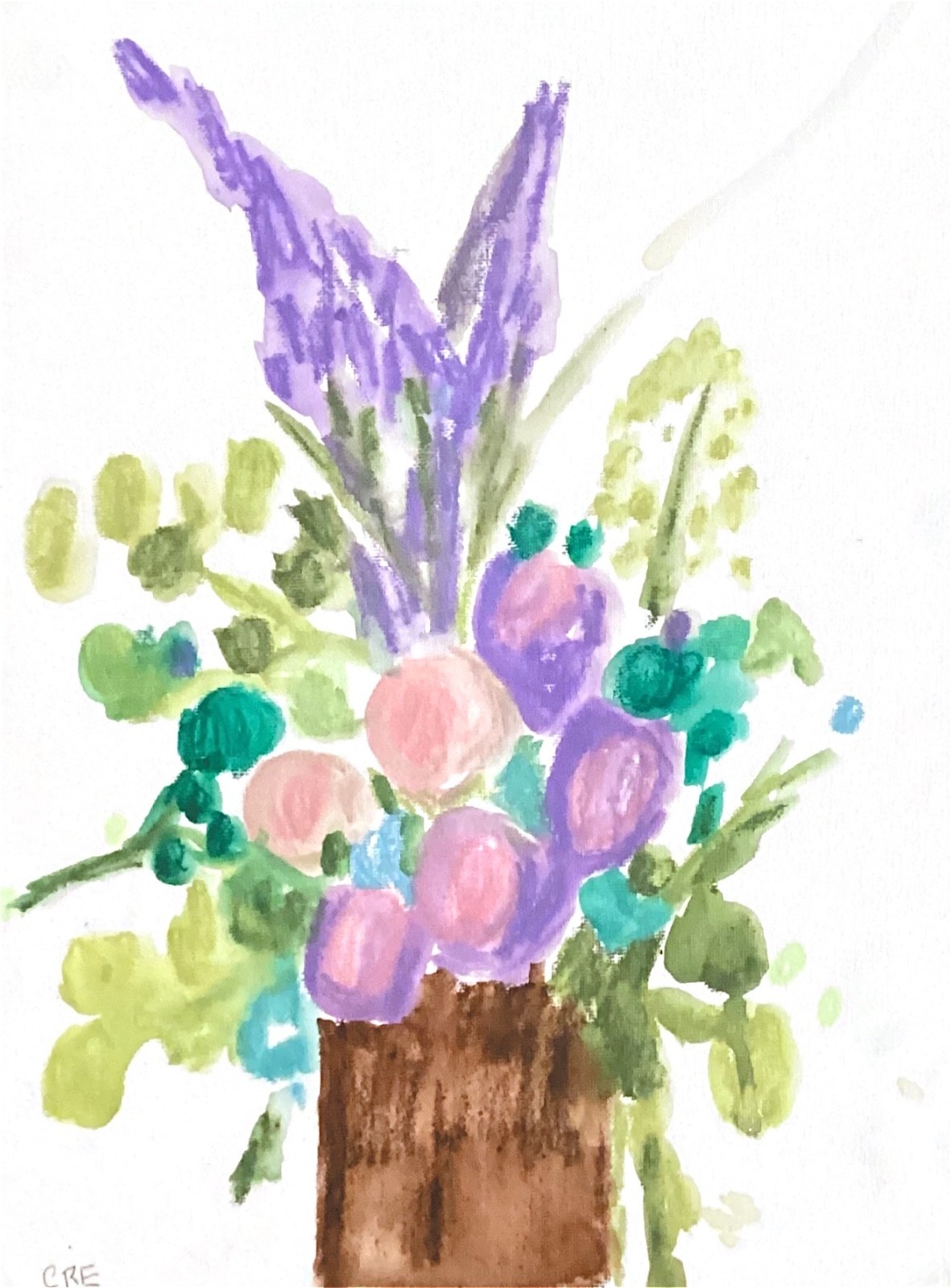 Original Flowers in a Vase Abstract Modern Bright Art 11x 14 Canvas Panel