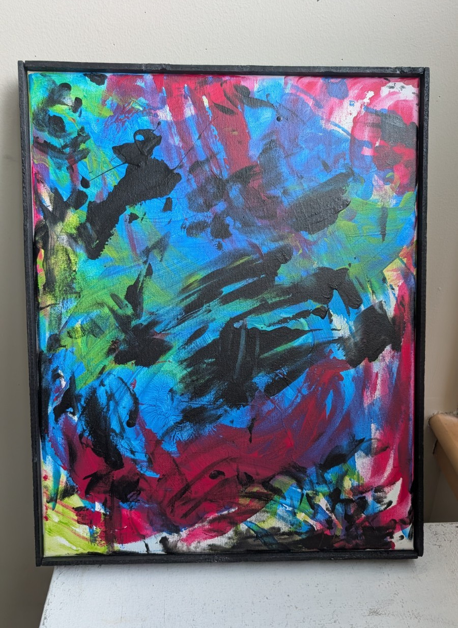 Framed Abstract Multicolor Painting, Single Piece Canvas Wall Art