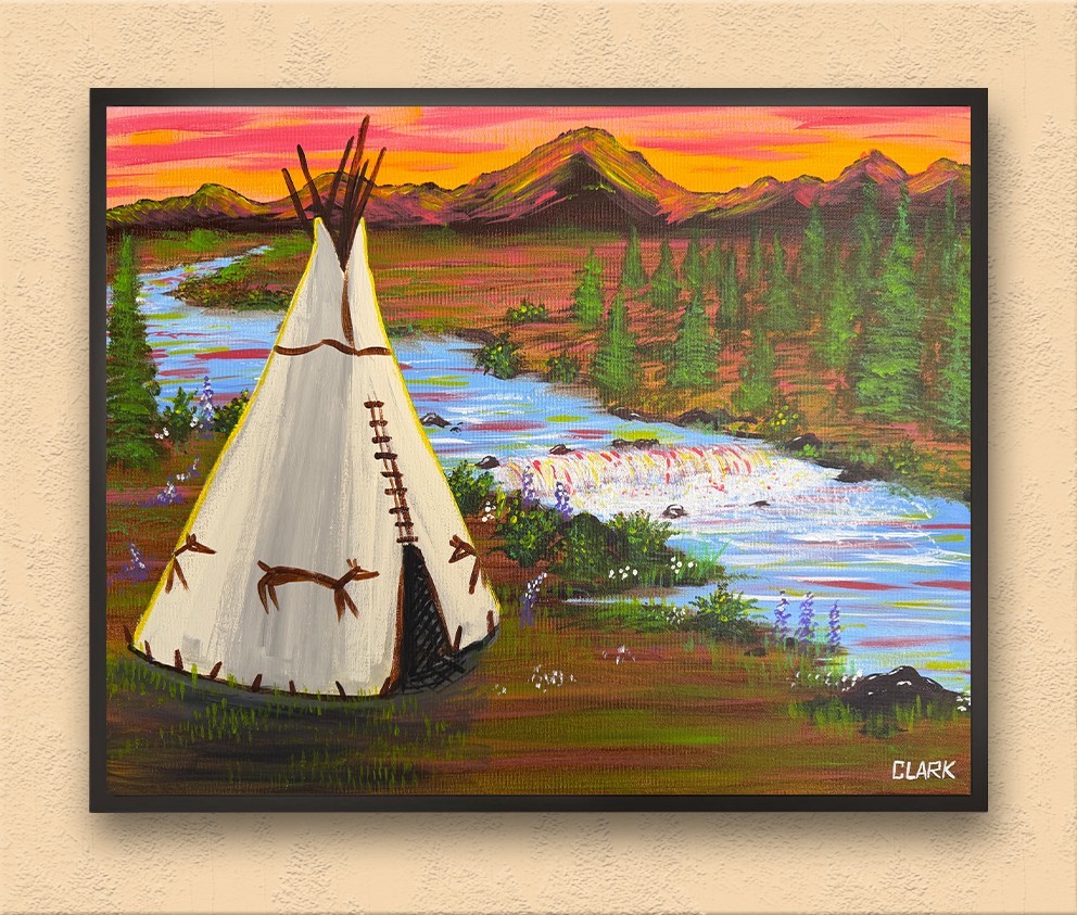 Original Native American Tipi Scene – Acrylic Painting – 16×20″ Stretched Canvas