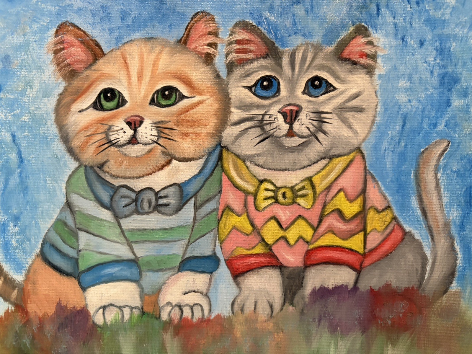 Original oil painting 11 x 14 inches cute and sweet cats kittens