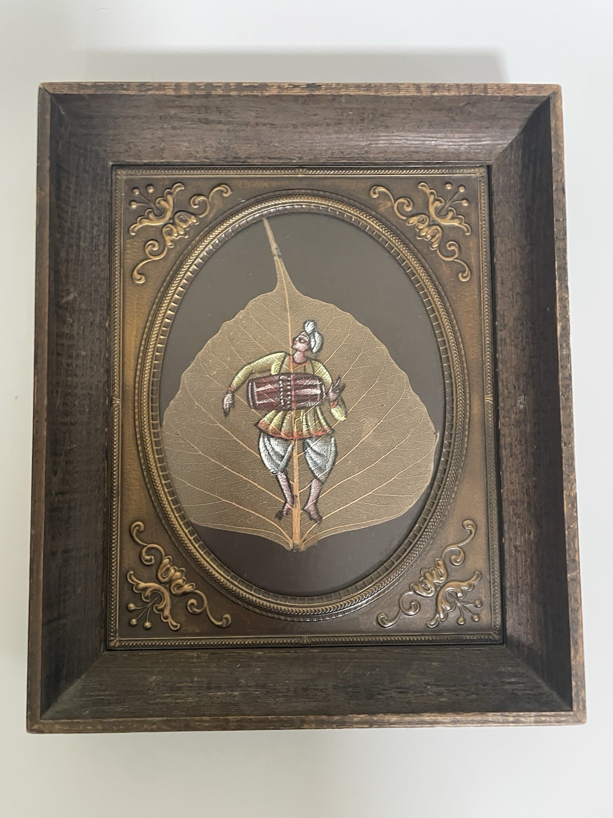 Indian Pipal Tree Leaf Art Hand Painted Framed Under Glass Made In India