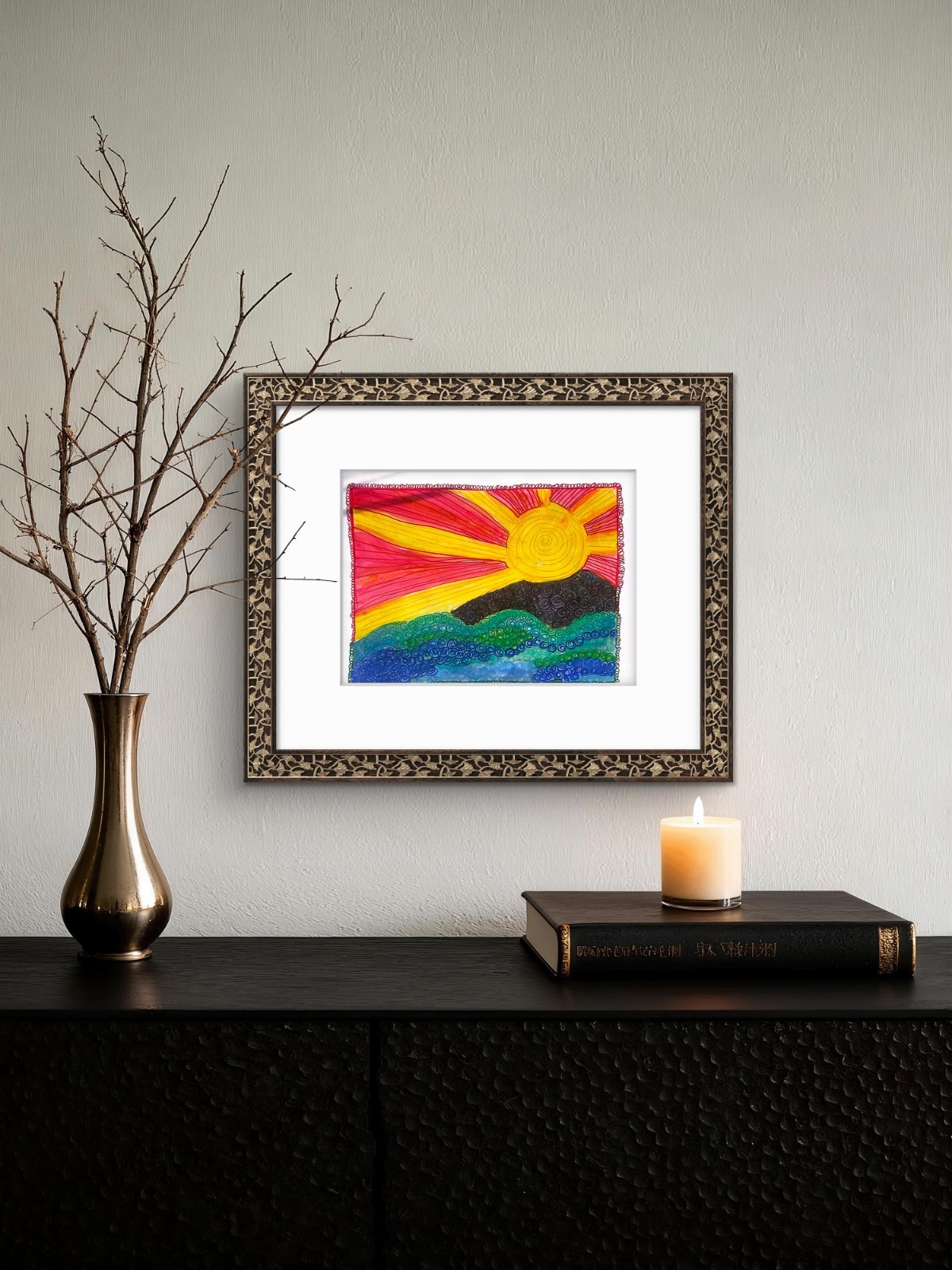 Here Comes Sun Contemporary Expressionist 11×14 Paper Original Watercolor Ink