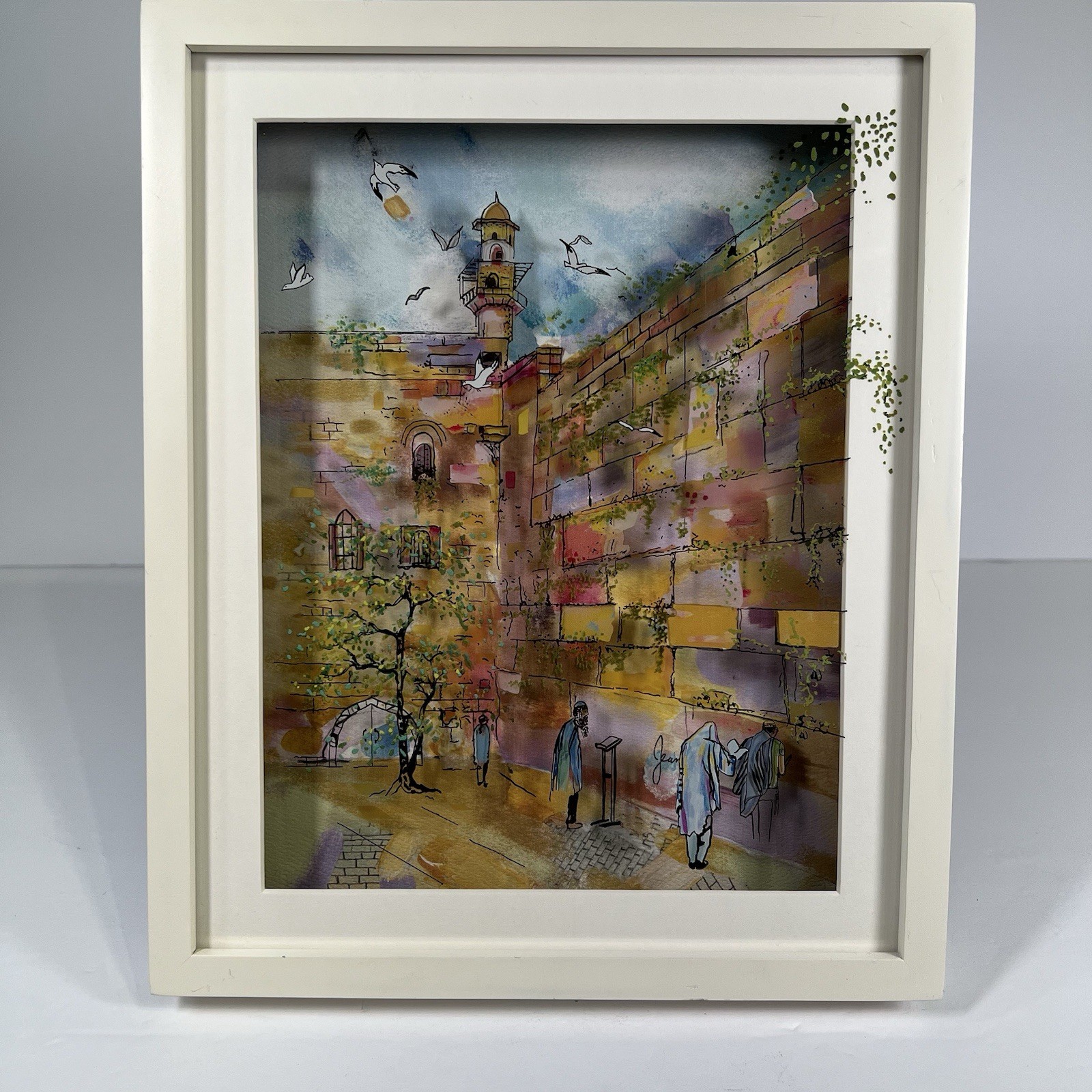 Jean Pierre Weill Western Wall Kotel Vitreography 3D Art Glass Framed 8.5×10.25”