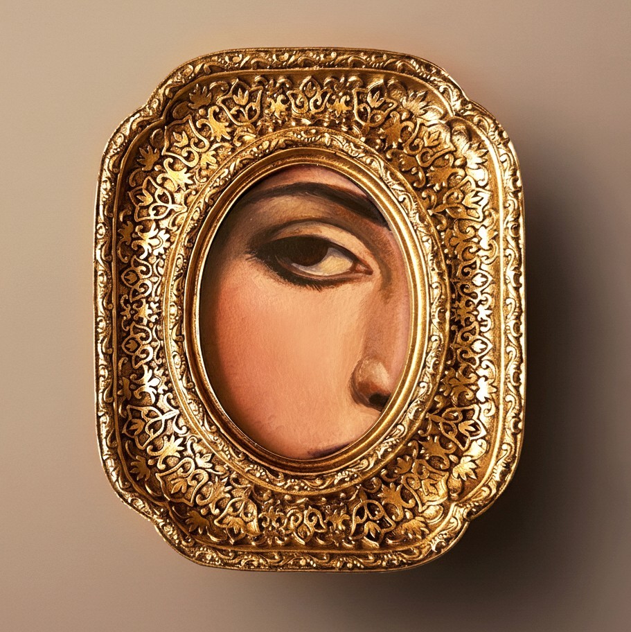 Oil Handmade Small Painting, Eye With Victorian Golden Frame, Fine Art Gift