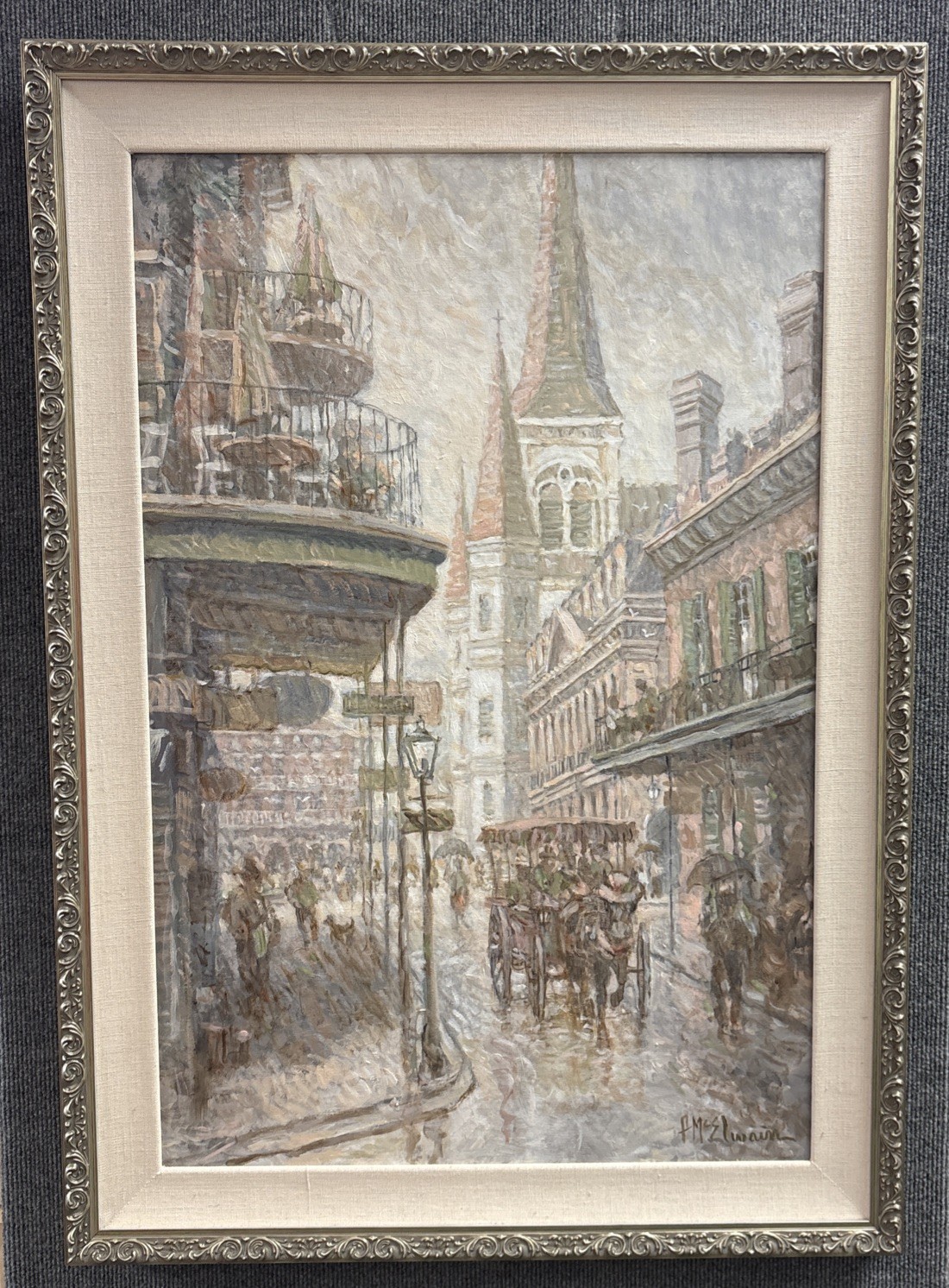 Cincinnati Artist Frank McElwain Original Oil On Canvas New Orleans Street Scene