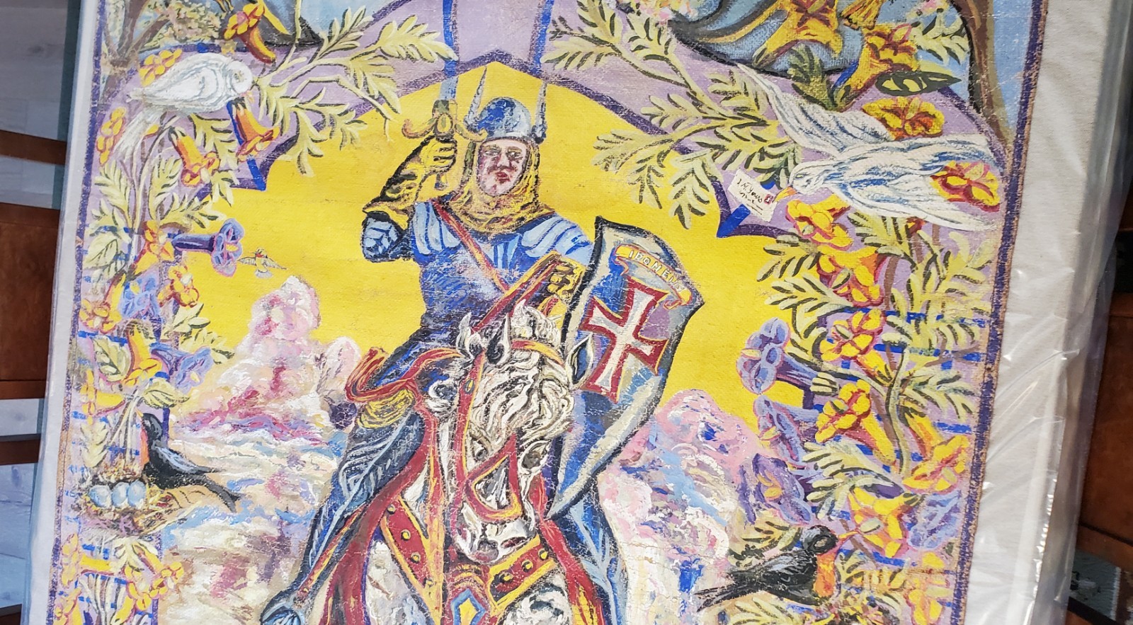 Original Ornate Textured Oil On Canvas: Hildebrandt Coat of Arms Banner 1934