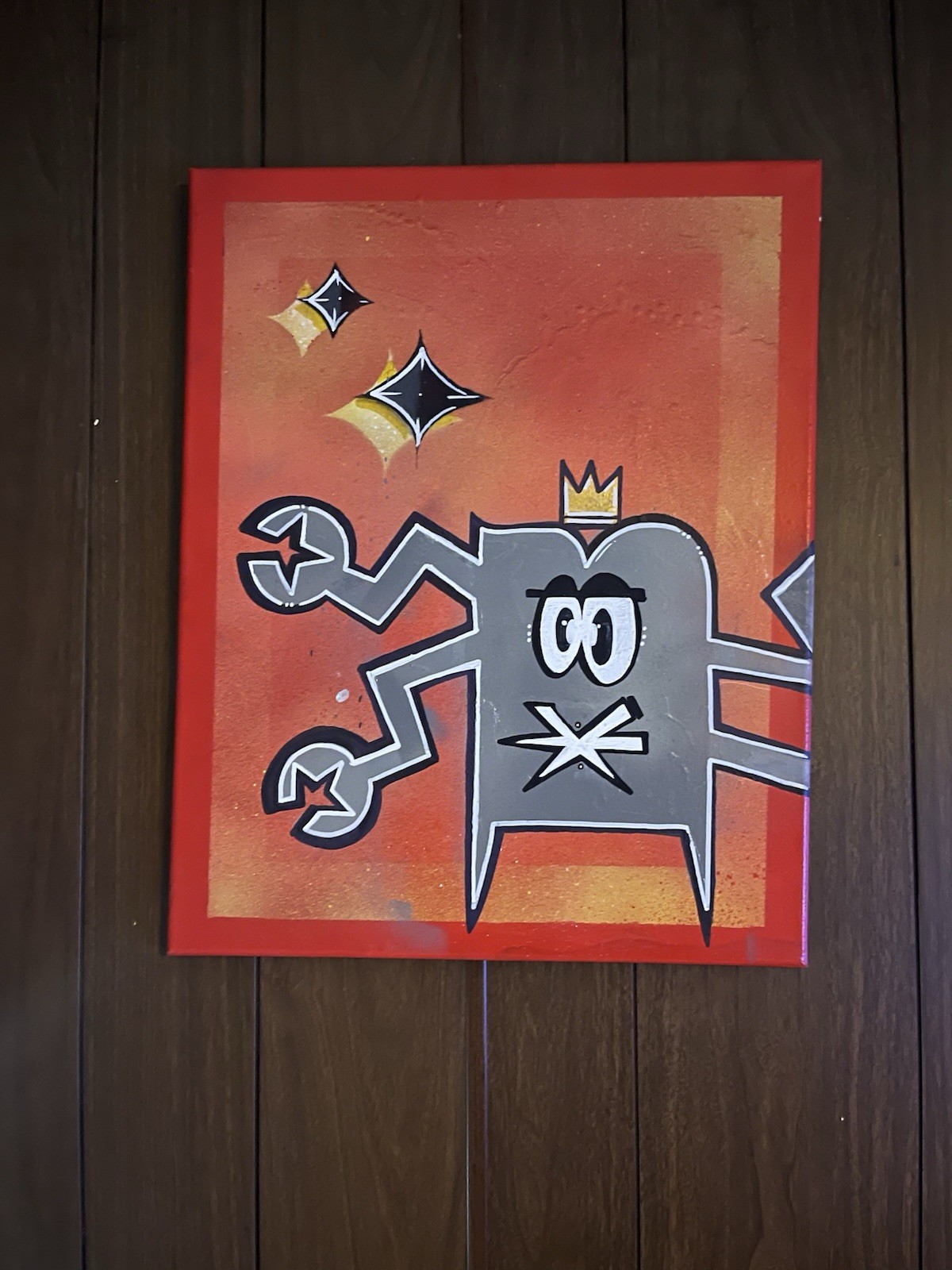“King Krab Headz”——-Acrylic and spray paint on canvas/ Mixed Media
