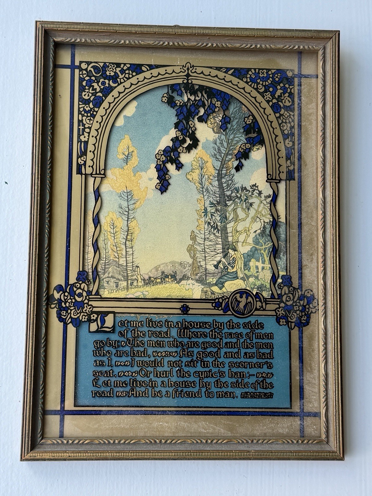 Vtg House By The Side Of The Road Reverse Painted Glass Art Sam Walter Foss Poem