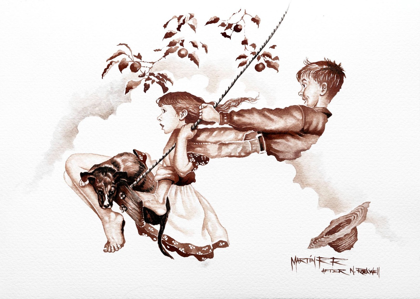 Martin R.R. – Flying High, After Norman Rockwell – Original Painting – Wine Art