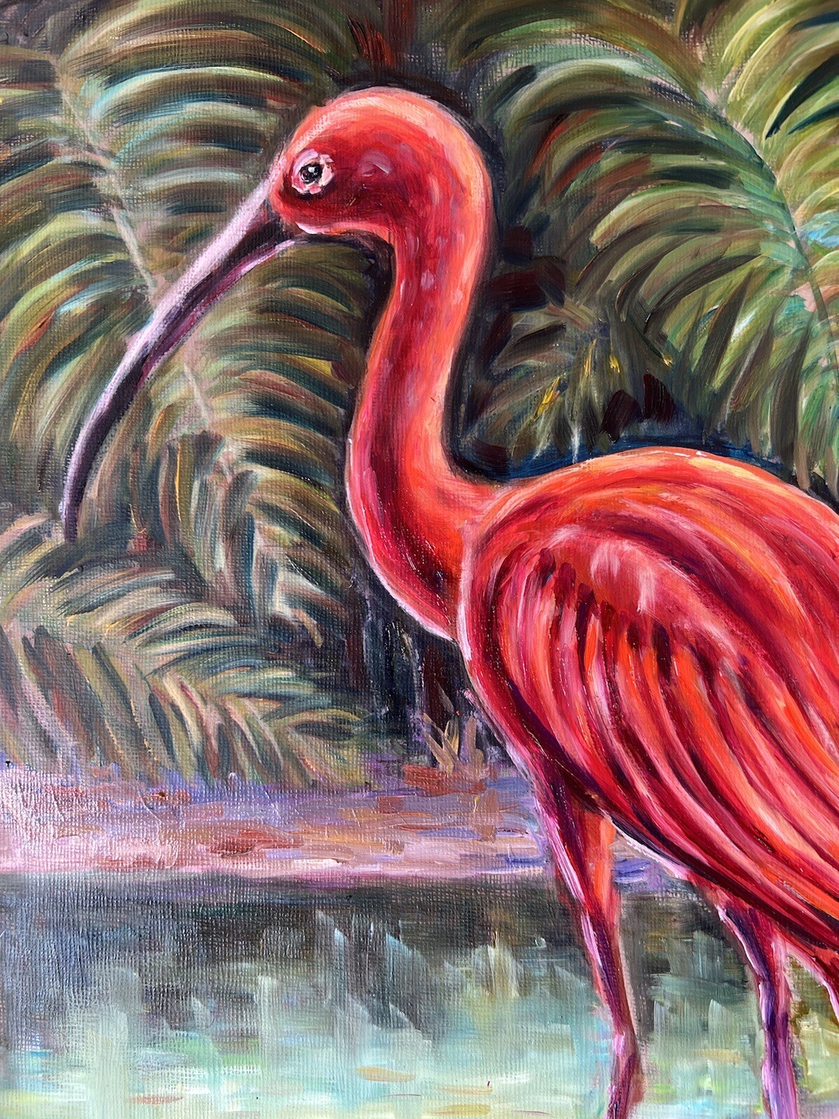 Red Bird Oil Painting Original Scarlet Ibis Wall Art 11×14 Wild Nature Decor