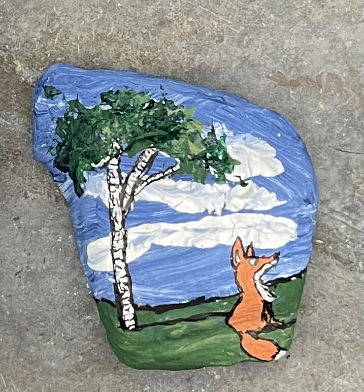 HAND PAINTED RIVER STONE ART «Nature Scene w F » by Yellow Paw Collectable Rocks