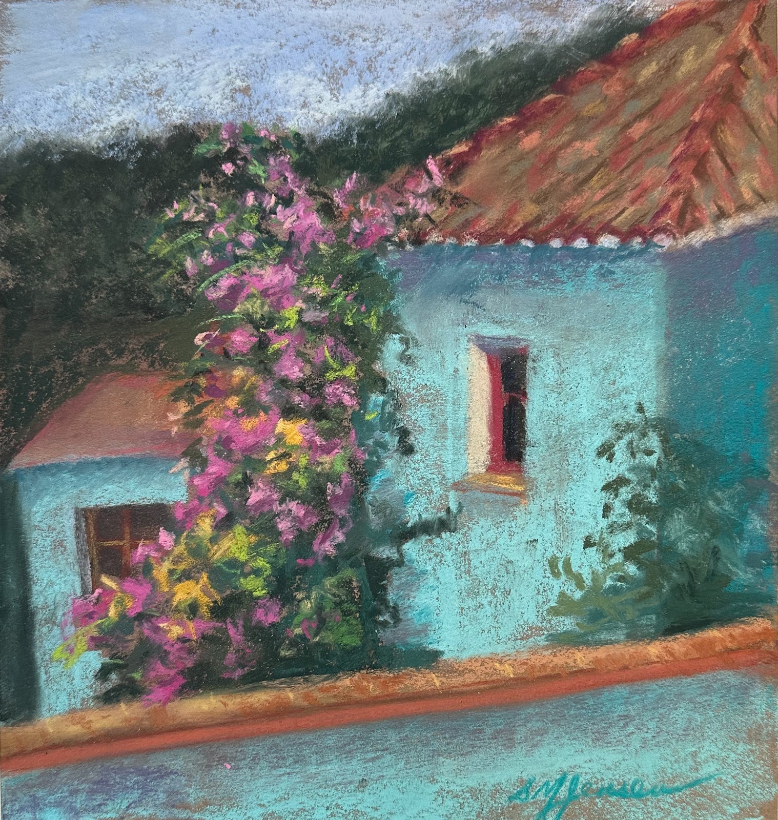 Pastel Painting «Over Aqua» New Mexico Artist Sharon Jensen Original
