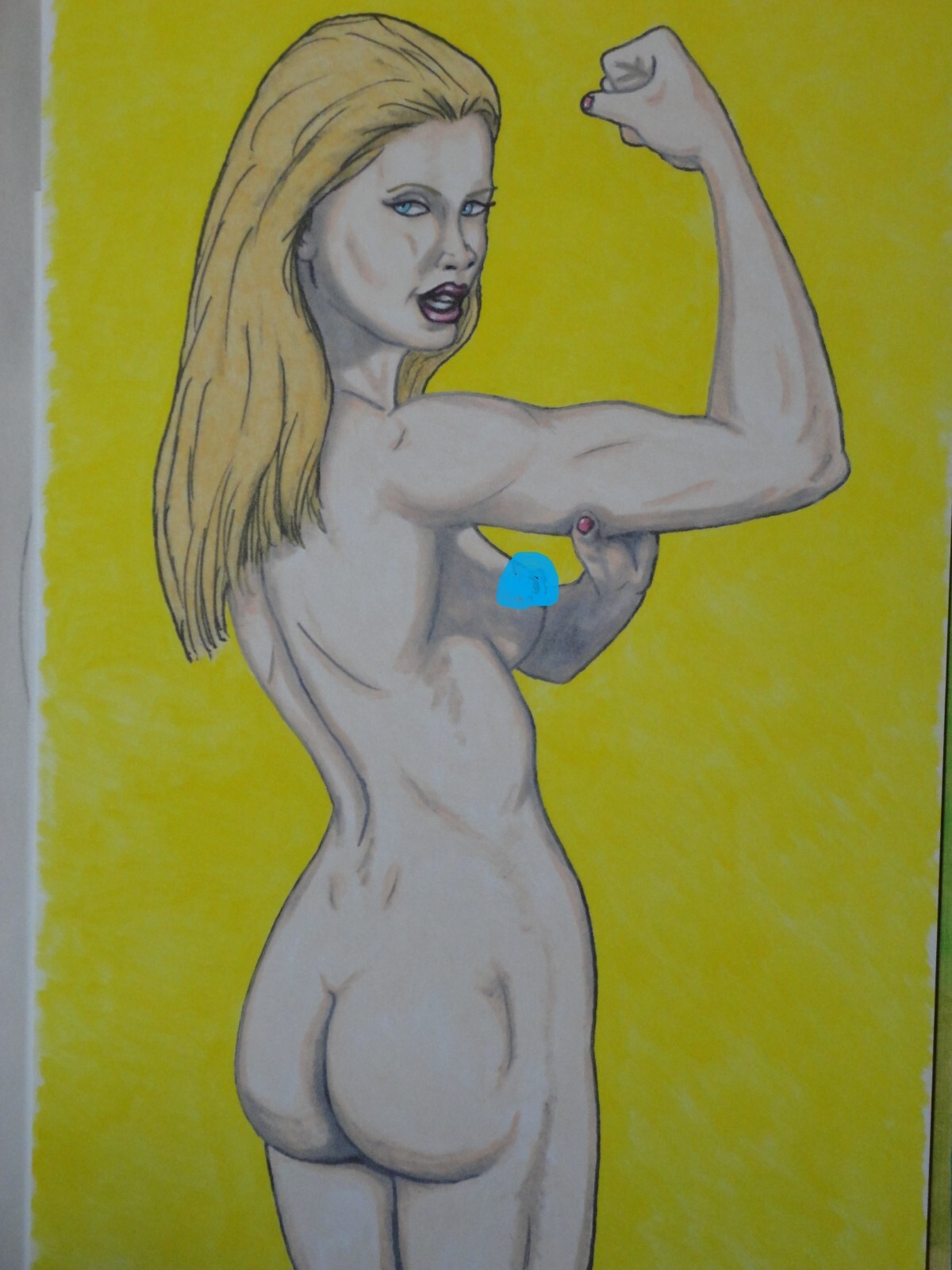 Female nude figure painting oil artist Jerome Cadd «Flex Venus» Ink Drawing