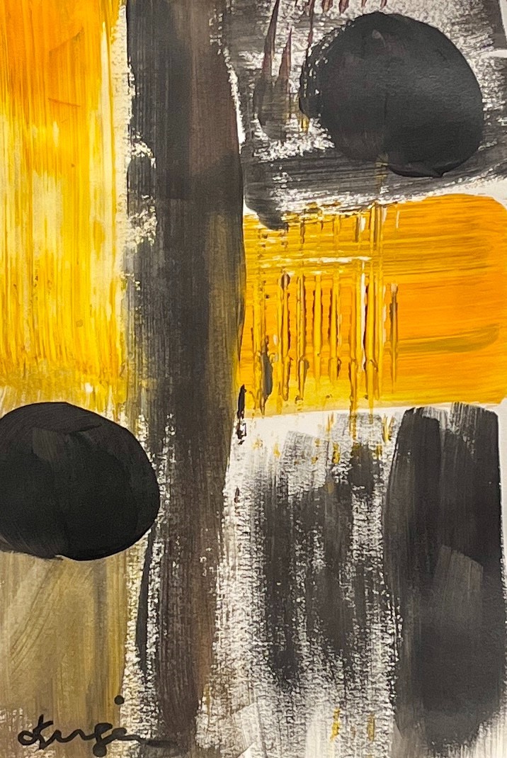 GUAJARDO Original Abstract Expressionism Bees in Flight 9X6 Paper Signed Art
