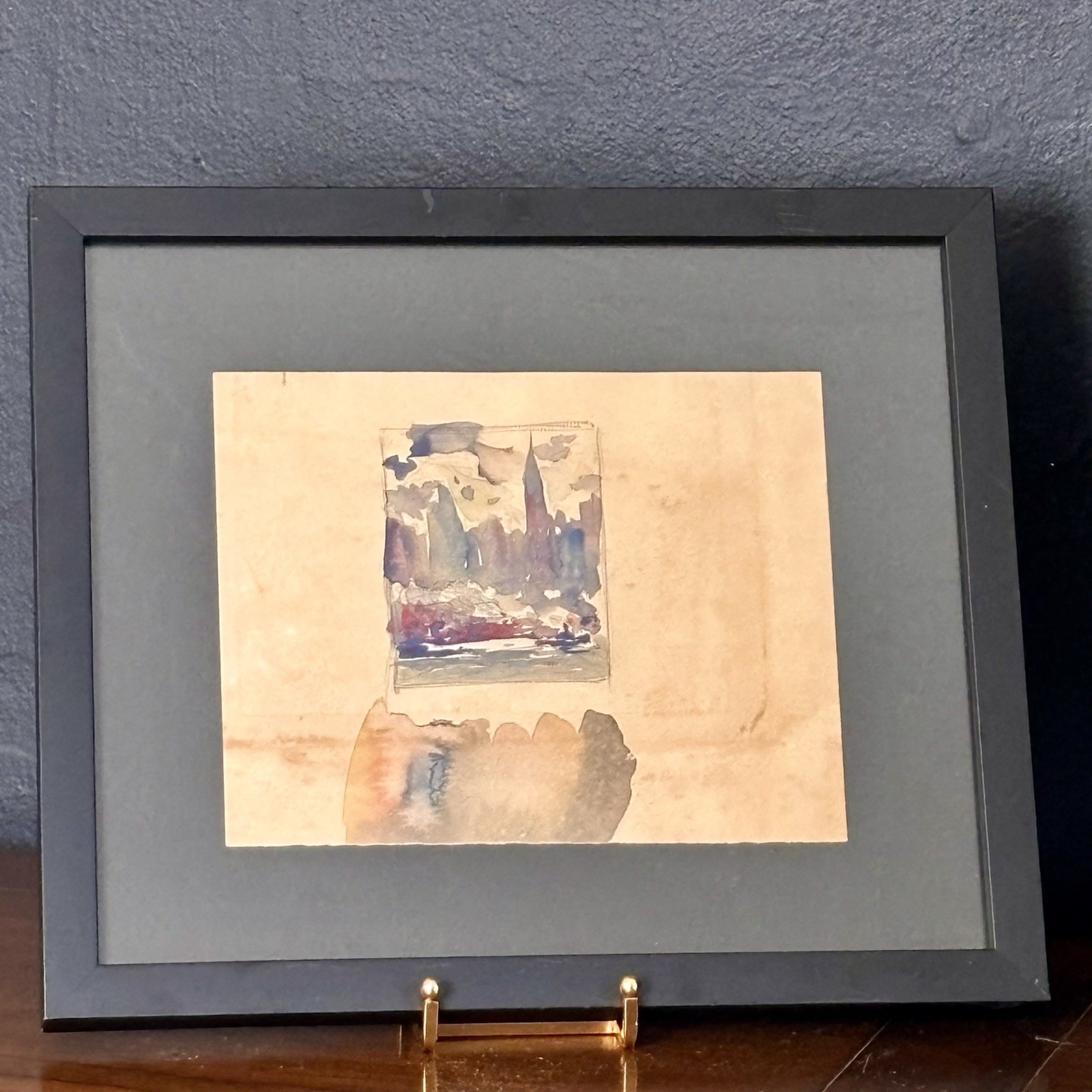 Original Abstract Watercolor Cityscape 14×12 Framed Manhattan NYC Skyline Study