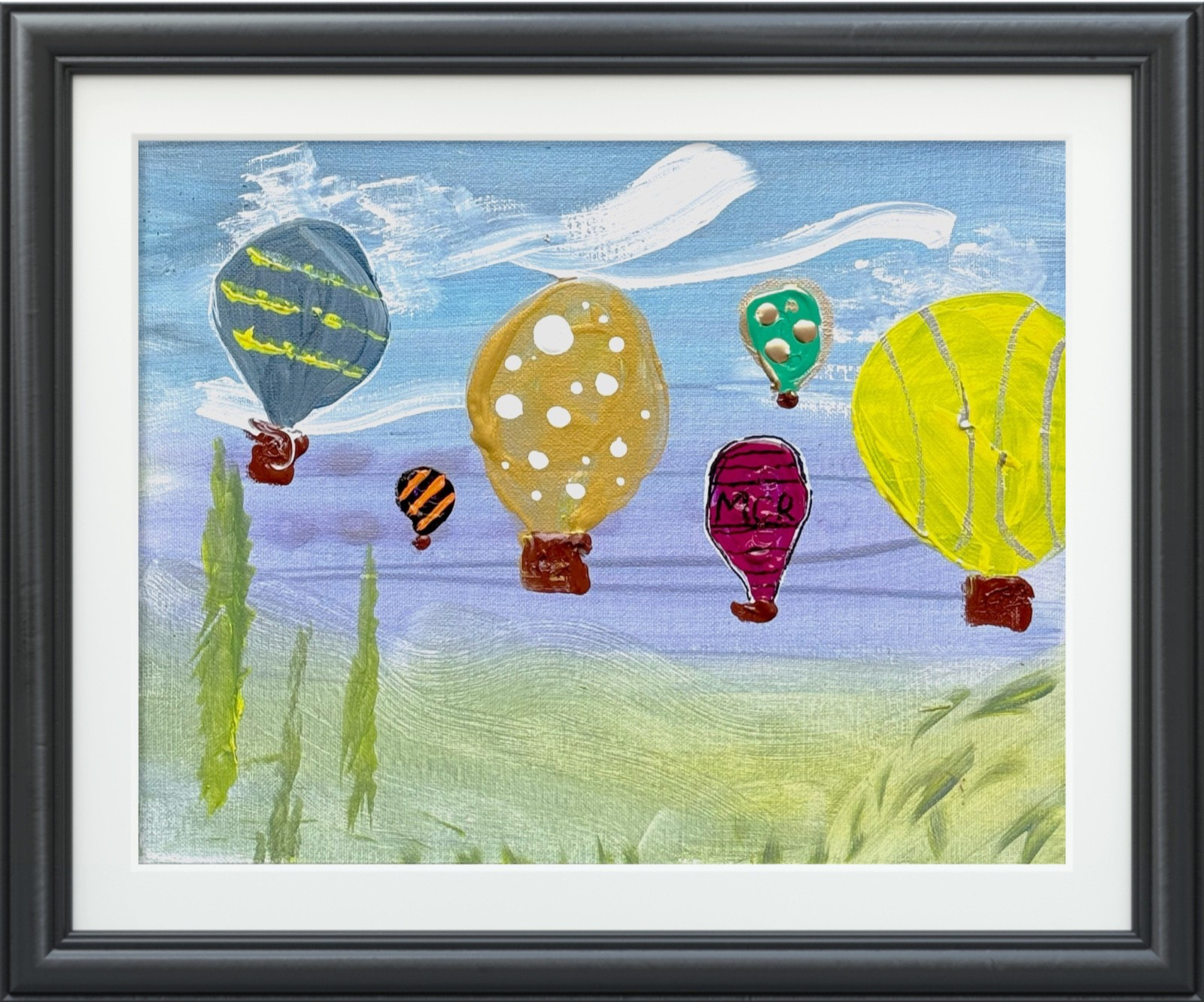Hot Air Balloons Flying Original Mixed Media Folk Wall Art 11×14 Canvas Board