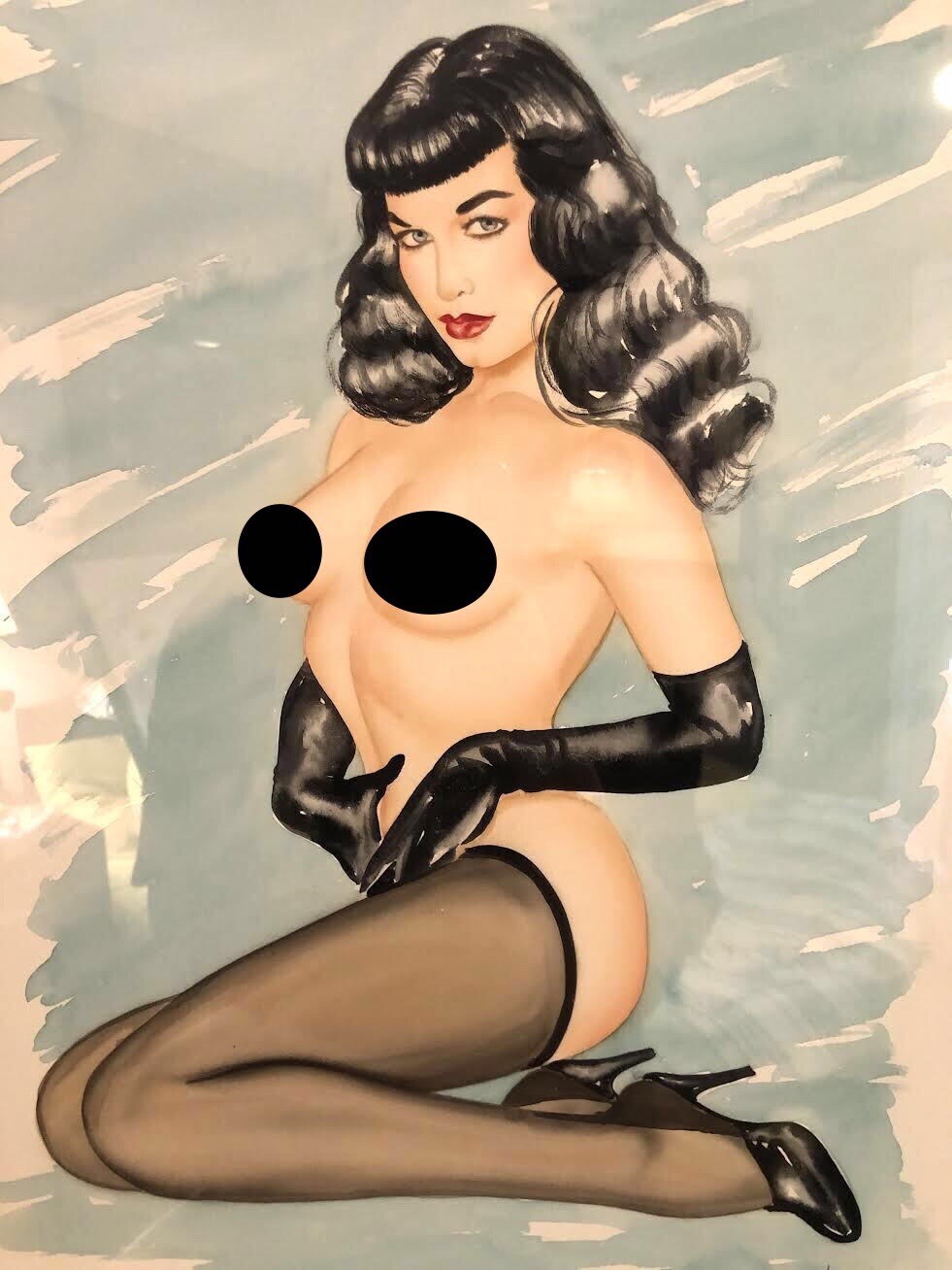 Bettie Page Olivia De Berardinis original Painting. Original Gold Plated Frame!