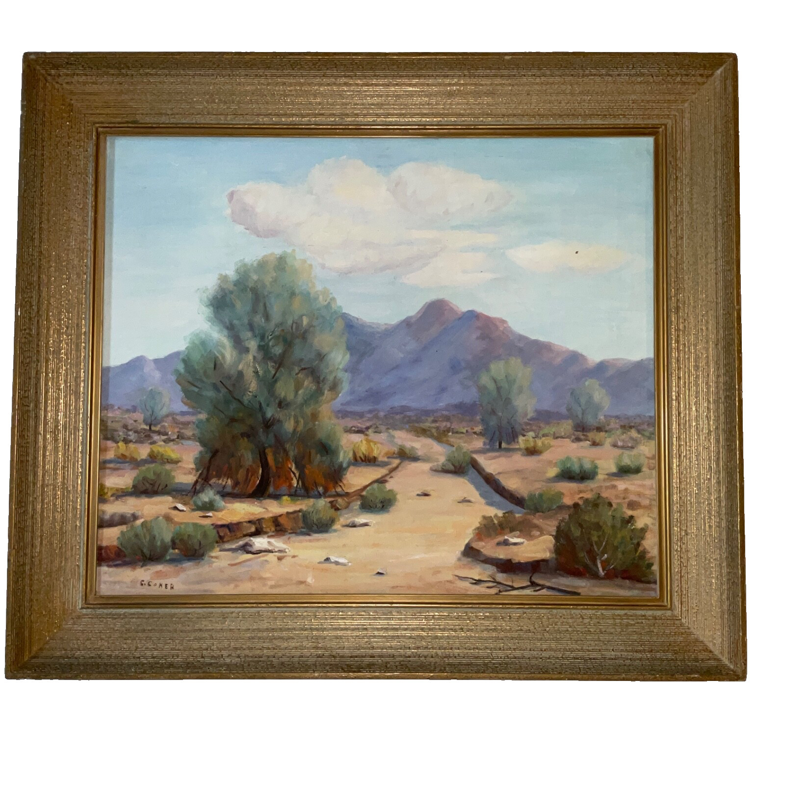 VINTAGE landscape original oil art PAINTING signed Coker desert southwestern