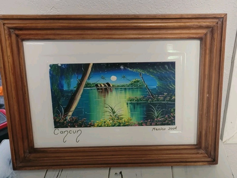 Mexican Tile Painting Cancun, Mexico 2004 Signed By Artist Framed 10.75 x 14.75